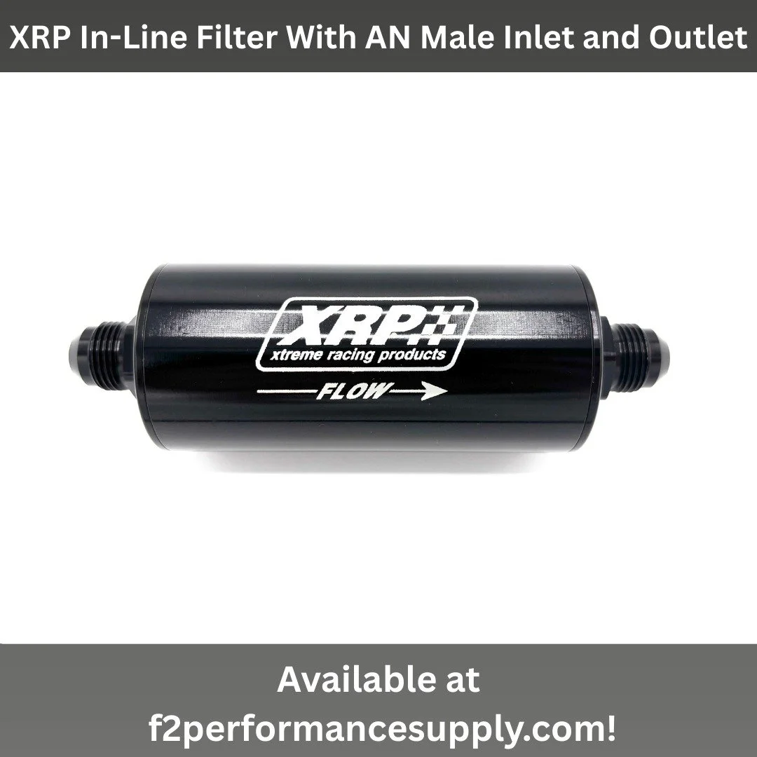 XRP 70 series in-line filter with AN male inlet and outlet. Works with oil, gasoline, alcohol, and nitromethane applications. Comes with FKM o-rings for gas and oil, and EPR o-rings for alcohol and nitromethane. Offered in -4AN, -6AN, -8AN, -10AN, -1