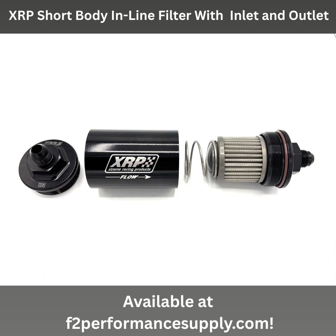 XRP 71 series short body in-line filter with AN male inlet and outlet. Works with oil, gasoline, alcohol, and nitromethane applications. Comes with FKM o-rings for gas and oil, and EPR o-rings for alcohol and nitromethane. Offered in -6AN, -8AN, -10A