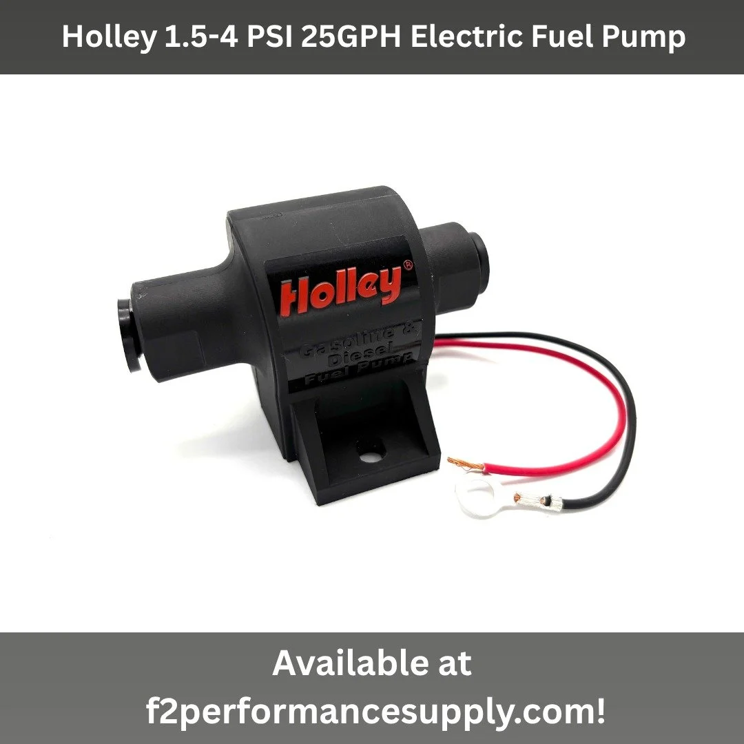 Introducing the Holley 1.5-4 PSI 25GPH Mighty Mite electric fuel pump. 

It is a self priming and regulating, 2-wire pump for 12V negative-ground systems. It includes a filter, fittings and mounting hardware. Features a dry lift of 12in. It is a univ