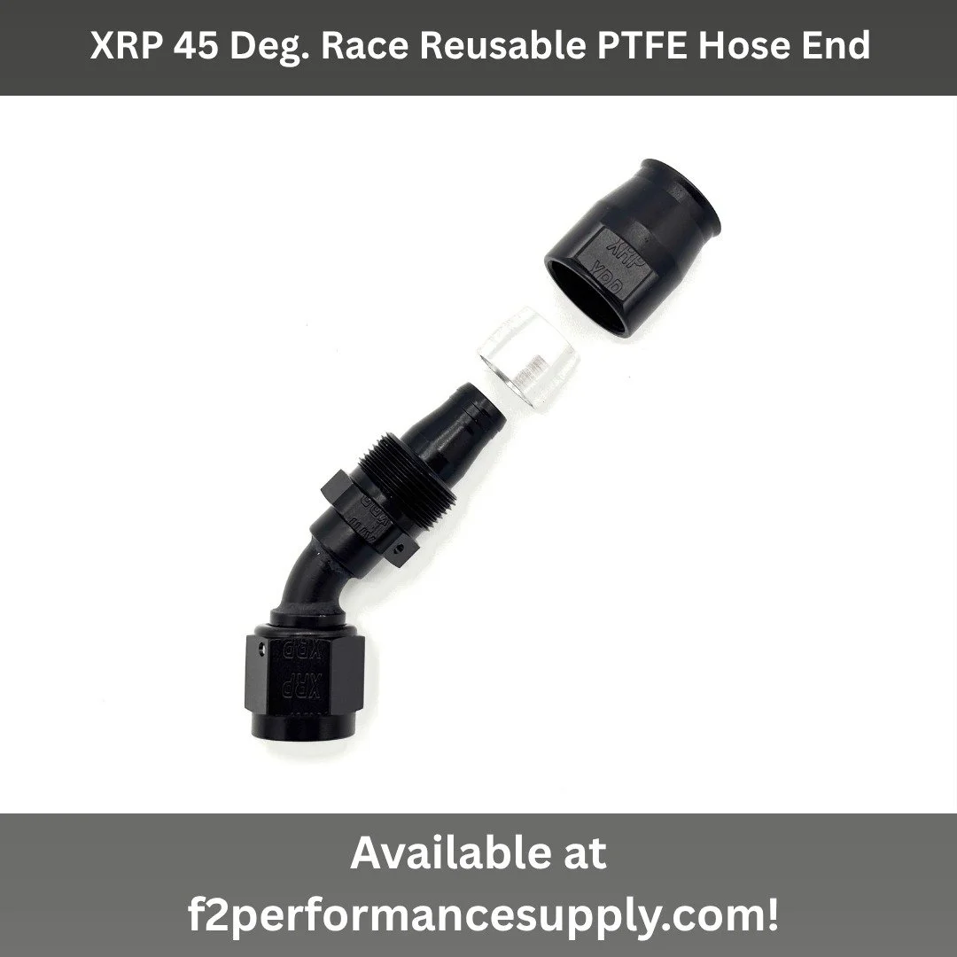 Check out our selection of PTFE Race Reusable hose ends.

This is the XRP 45 deg. swivel Race Reusable hose end to AN female. They are Offered in -6AN, -8AN, -10AN, -12AN, -16AN. It is available only in black. They are for use with XRP ProPlus hose o