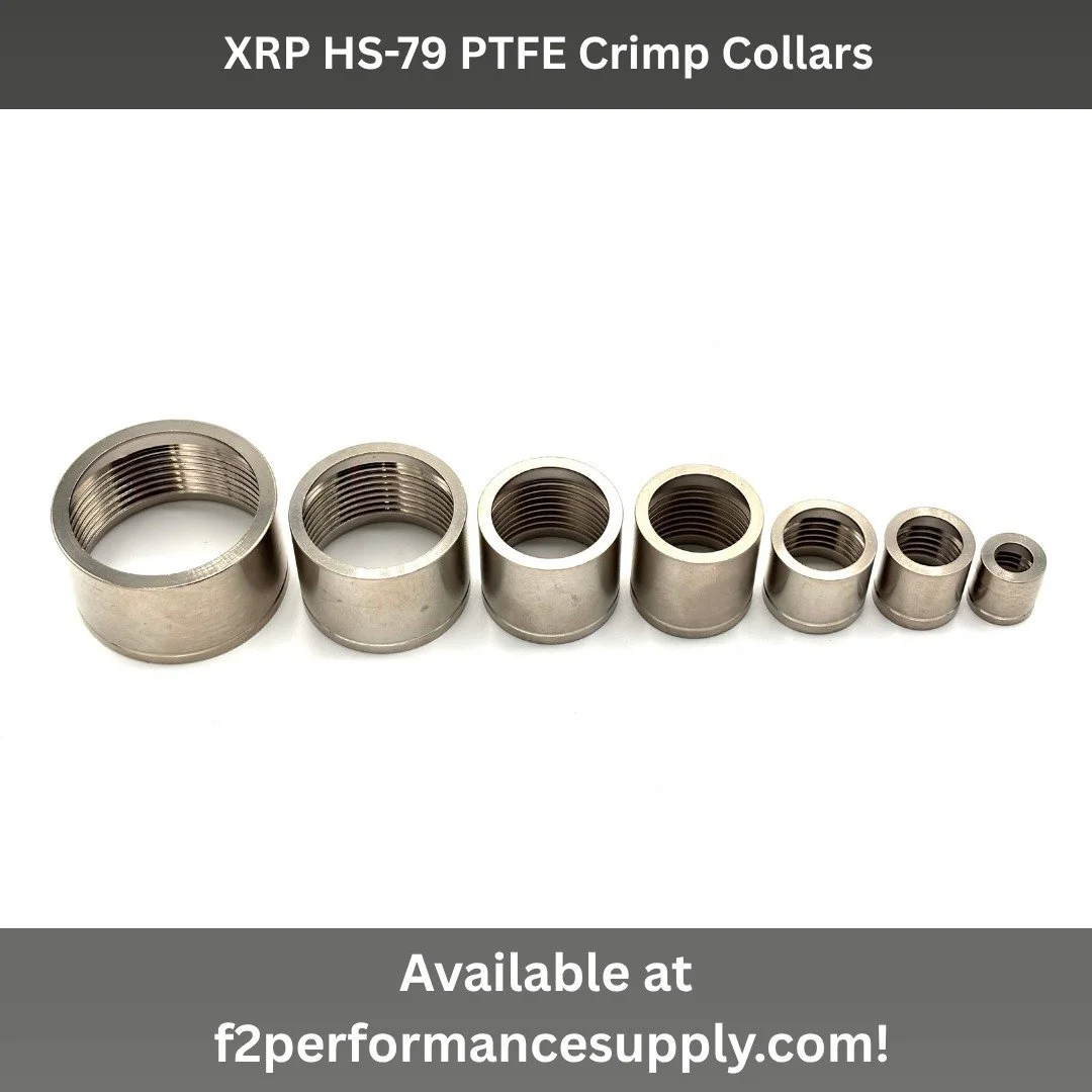 To compliment our HS-79 hose ends, we are now selling HS-79 Crimp Collars on the website.

They are offered in -4AN, -6AN, -8AN, -10N, -12AN, -16AN, -20AN. They are available in black, super nickel, and gold anodized aluminum. A crimper is required. 