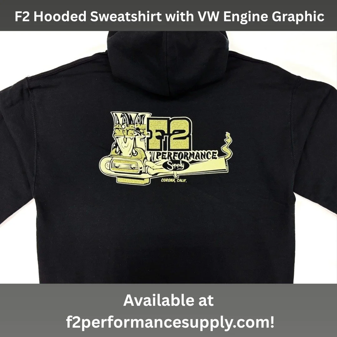 Check out our very own Black hooded sweatshirt with VW engine graphic. Perfect for any VW enthusiast! It features a small modified F2 logo on the front and a large VW engine graphic on the back. Made from 100% cotton for maximum comfort. Unisex style