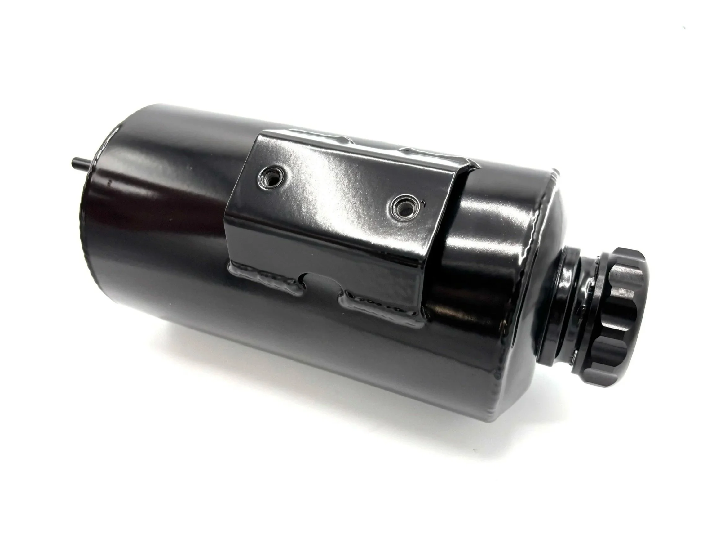 Ogawa Enterprises radiator overflow tank. Black in color.