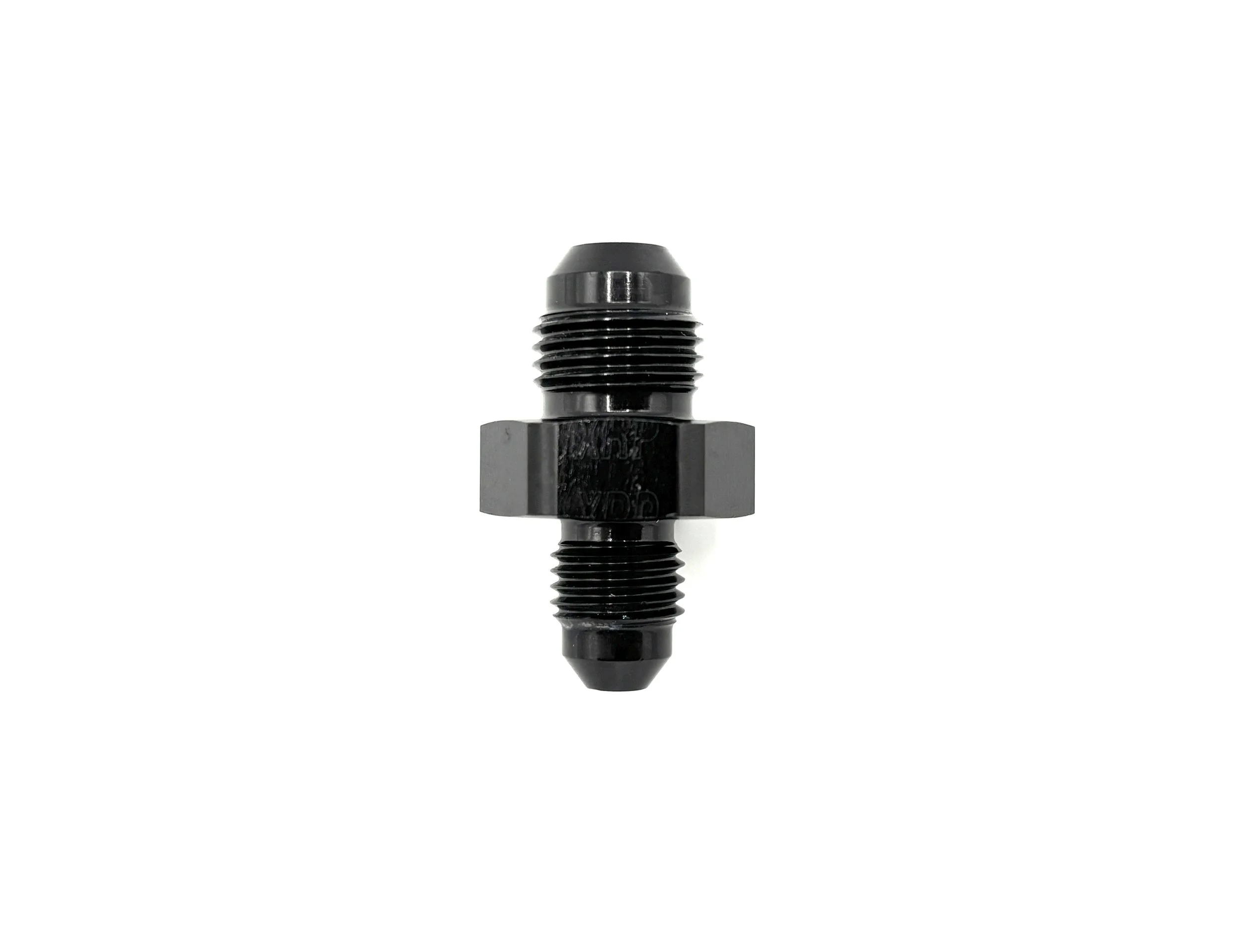XRP straight -6AN male reducer fitting. Black in color.