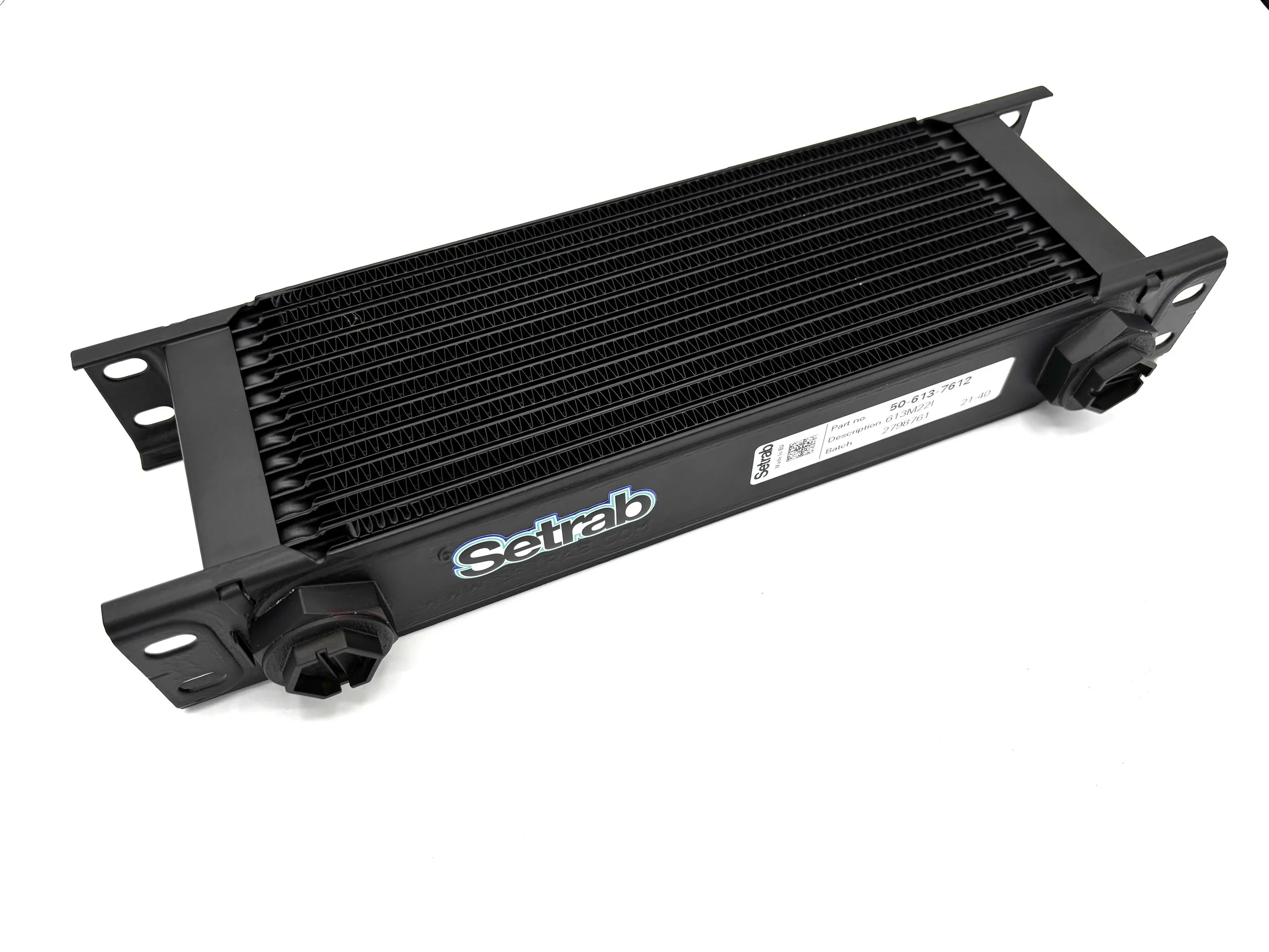 Black Oil cooler with fins in the middle and no fan