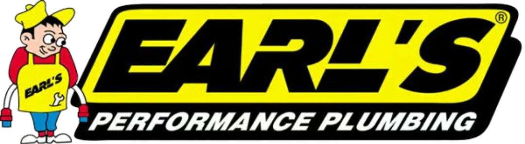 Logo for Earl's Performance Plumbing with a cartoon character of a boy wearing a yellow hat and apron, standing next to the bold yellow and black Earl's text, and the words 'Performance Plumbing' in white.