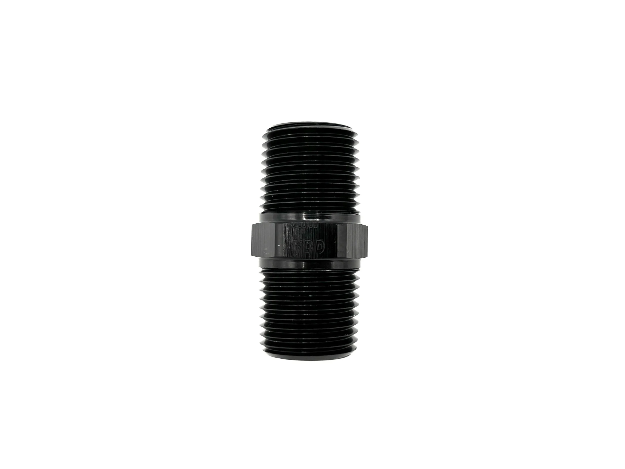 XRP straight male NPT union fitting. Black in color.
