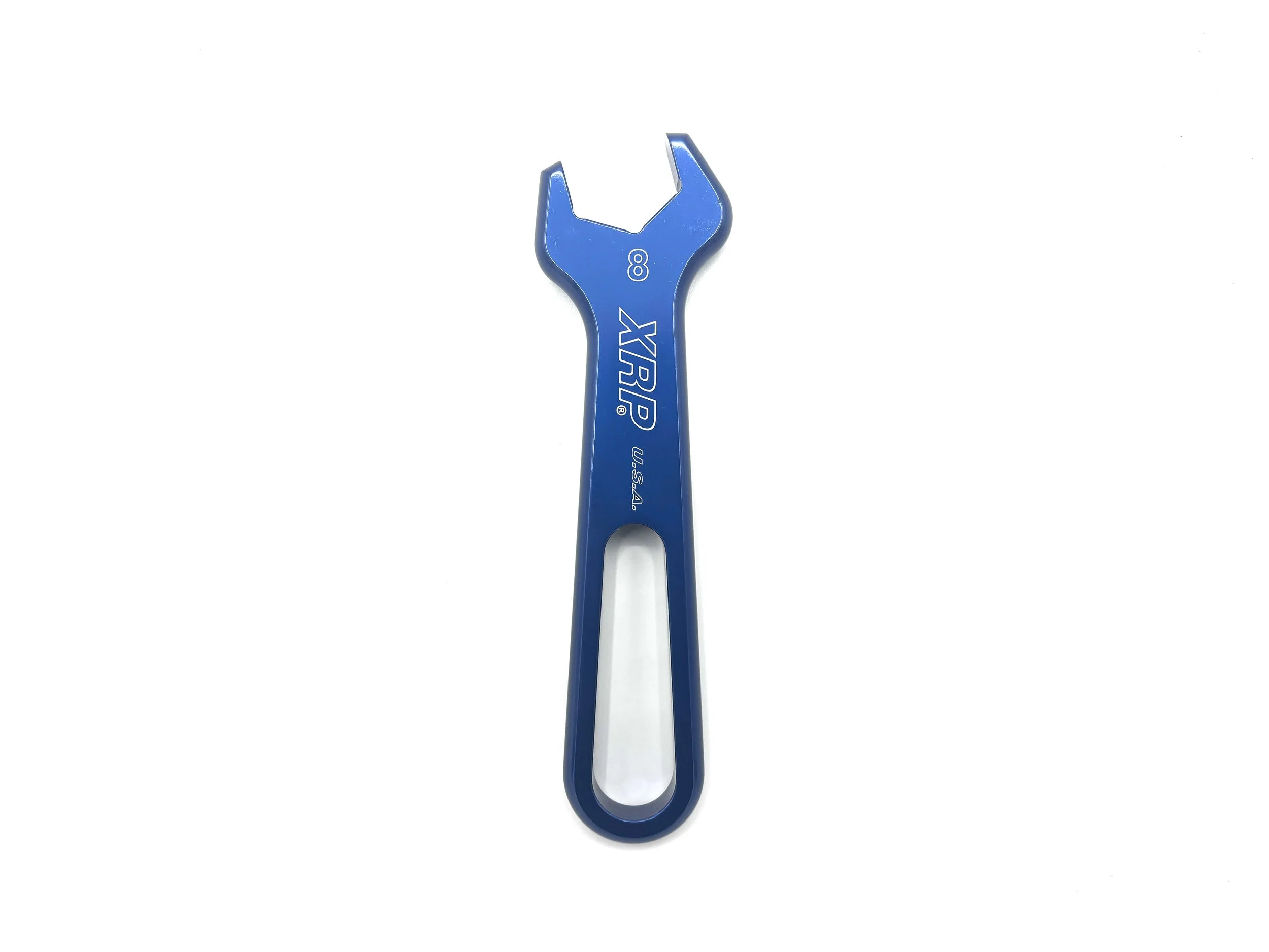 Blue XRP Pro-series -8AN wrench. Says XRP on it and indicates the size.
