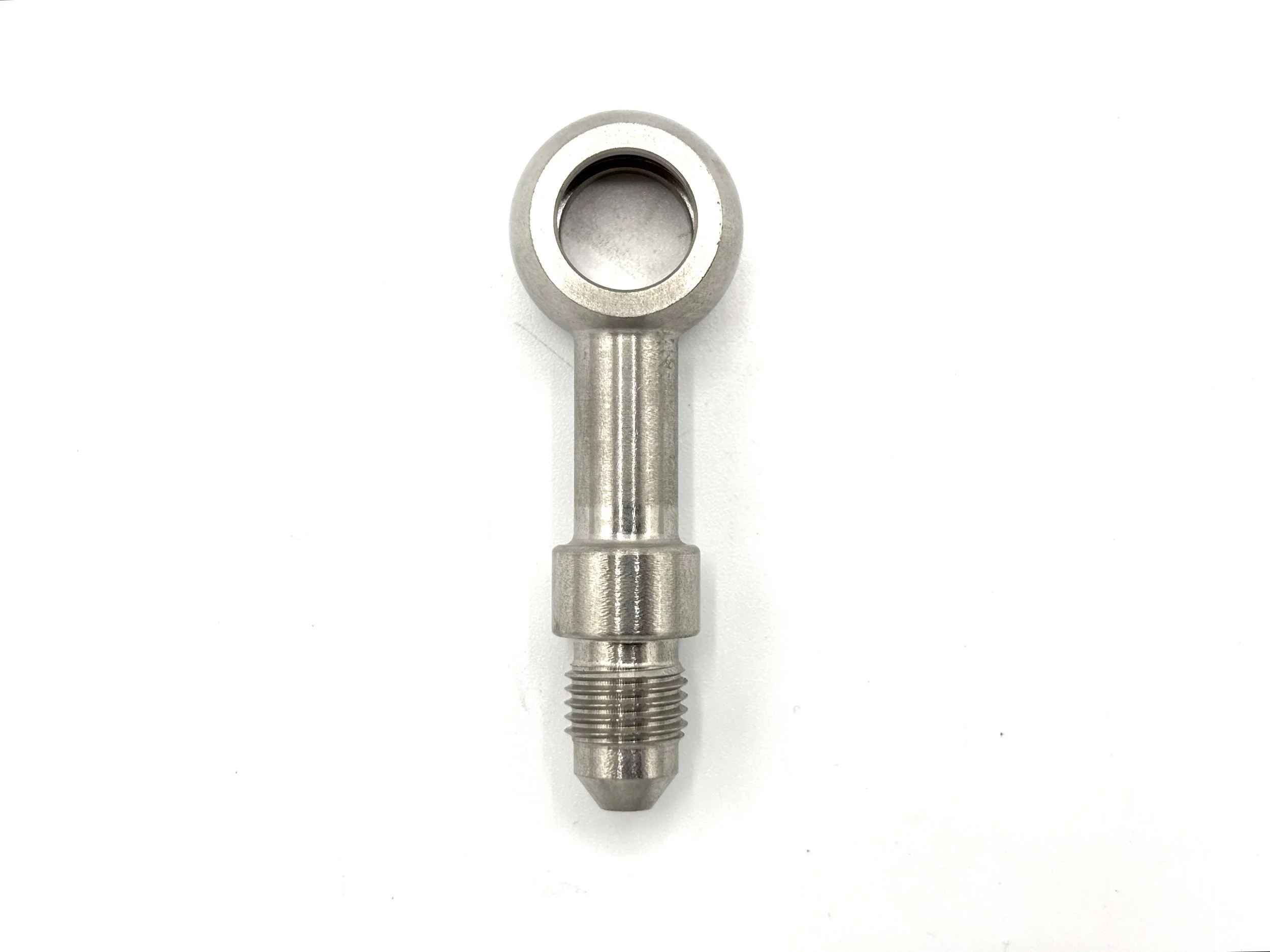 Earl's -3AN male to 3/8 (10MM) long banjo adapter. Silver in color.