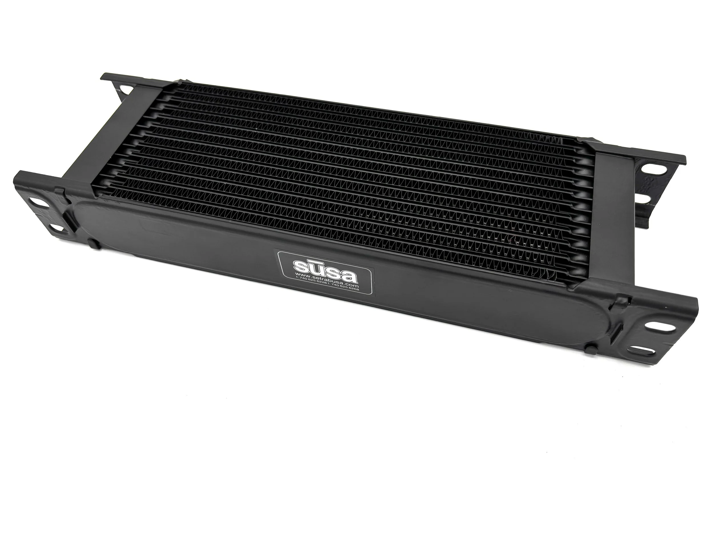 Black Oil cooler with fins in the middle and no fan