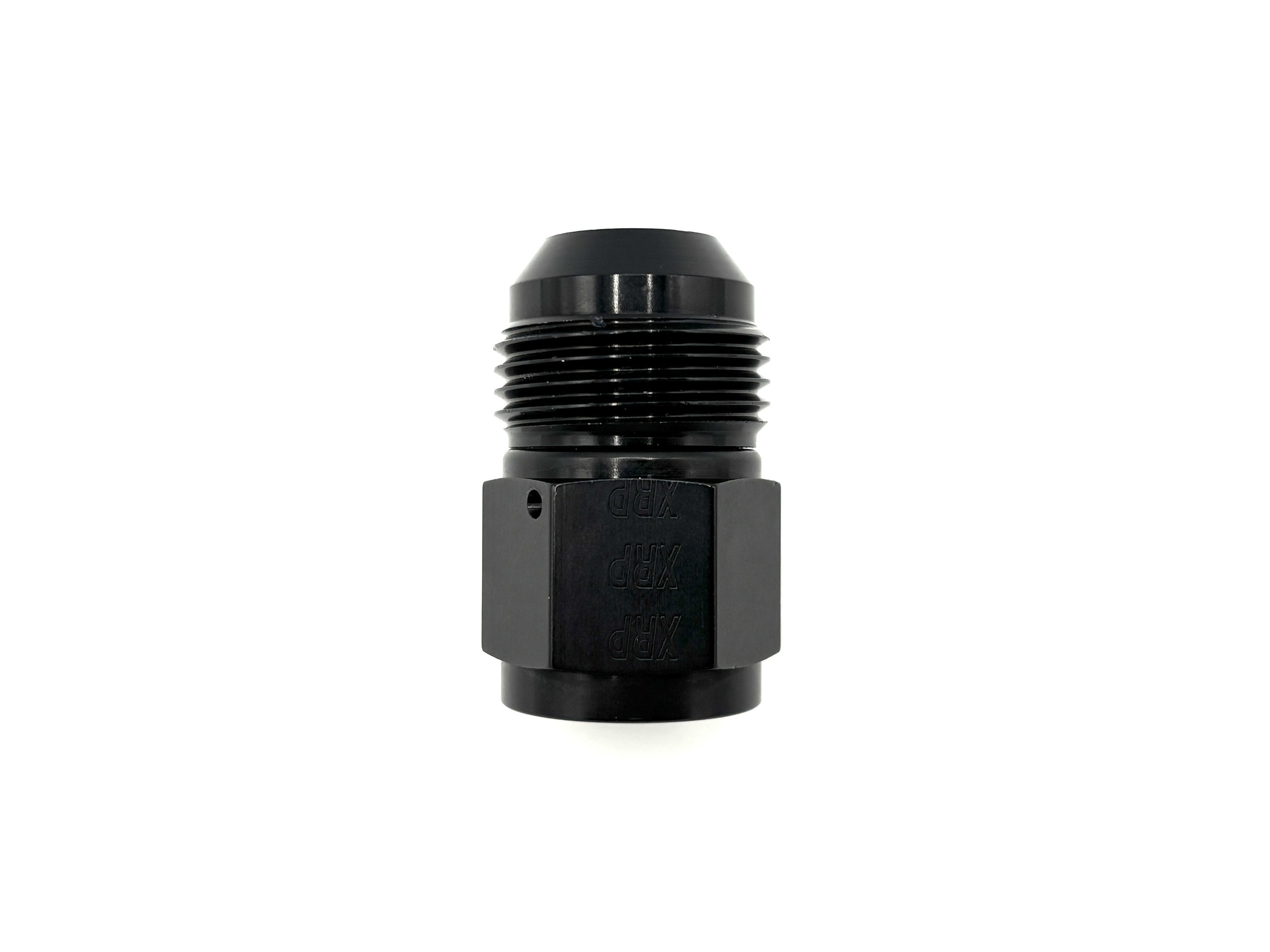 XRP straight -10AN female to -12AN male expander fitting. Black in color.