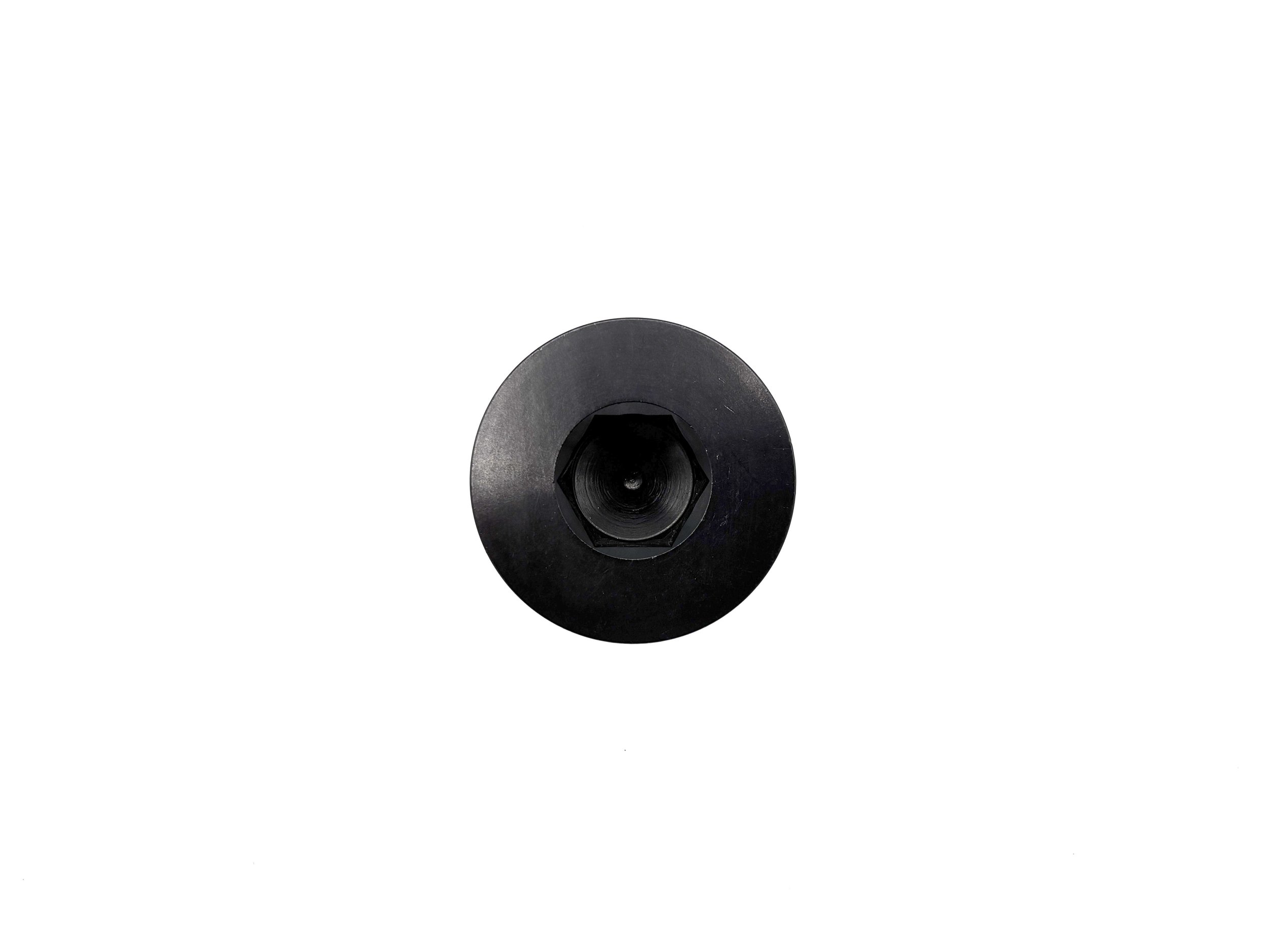 Top view XRP o-ring boss plug with internal hex drive. Has brown viton o-ring. Black in color.