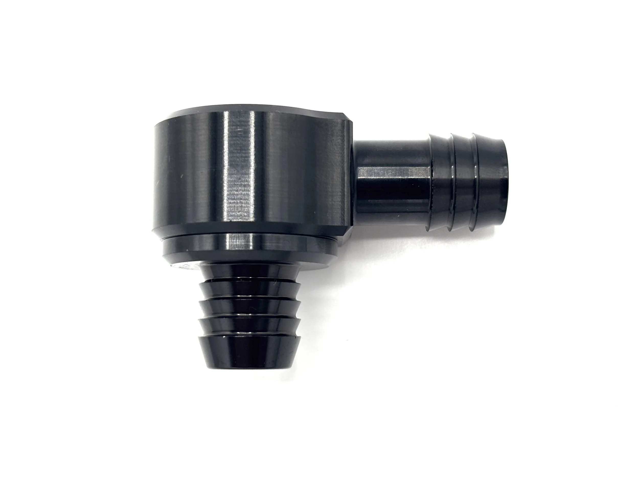 Earl's 1/2” hose barb to brake booster check valve. Black in color.