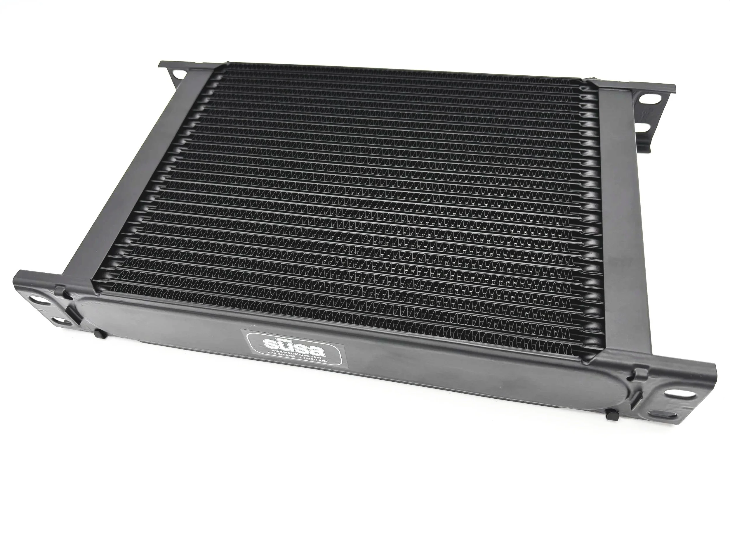 Side View Large Black Oil cooler with fins in the middle