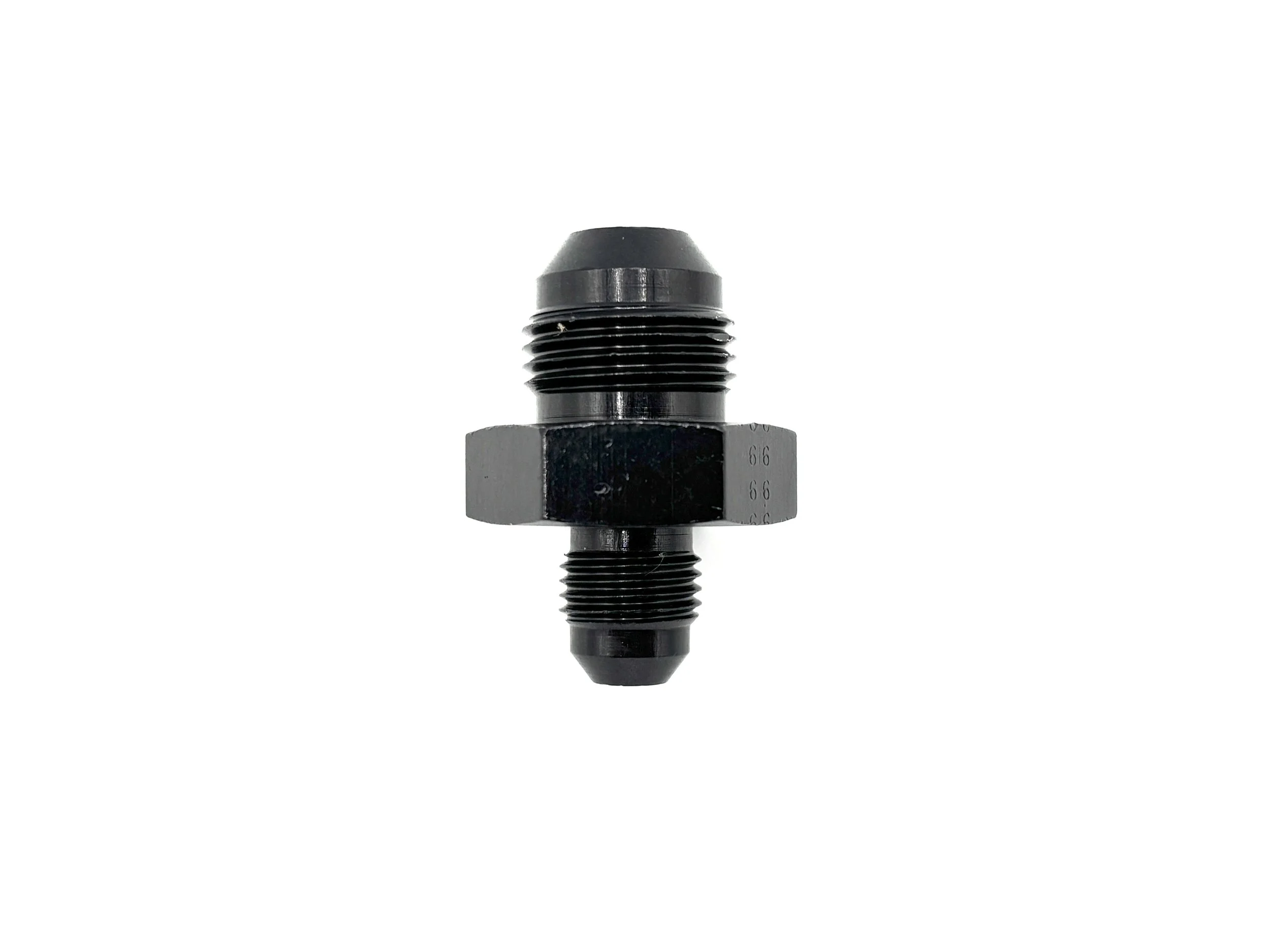 XRP straight -8AN male reducer fitting. Black in color.