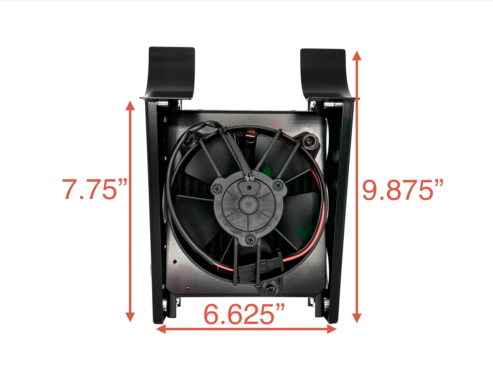 Top view of Type 2 Swing Axle Oil Cooler with the measurements next to it. 6.625 in wide. 9.875 in long