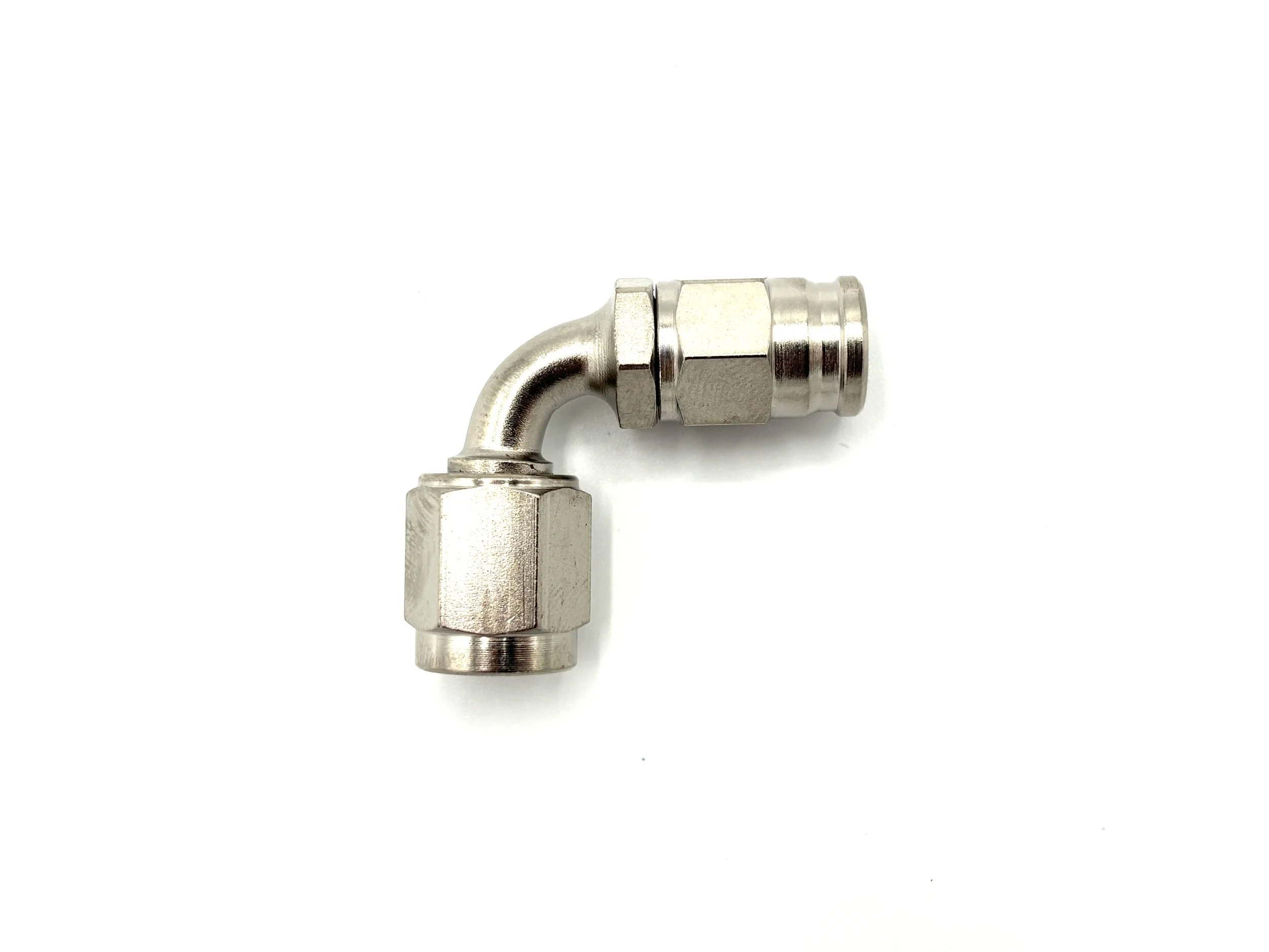 90 Deg. AN PTFE Steel Hose End to AN Female
