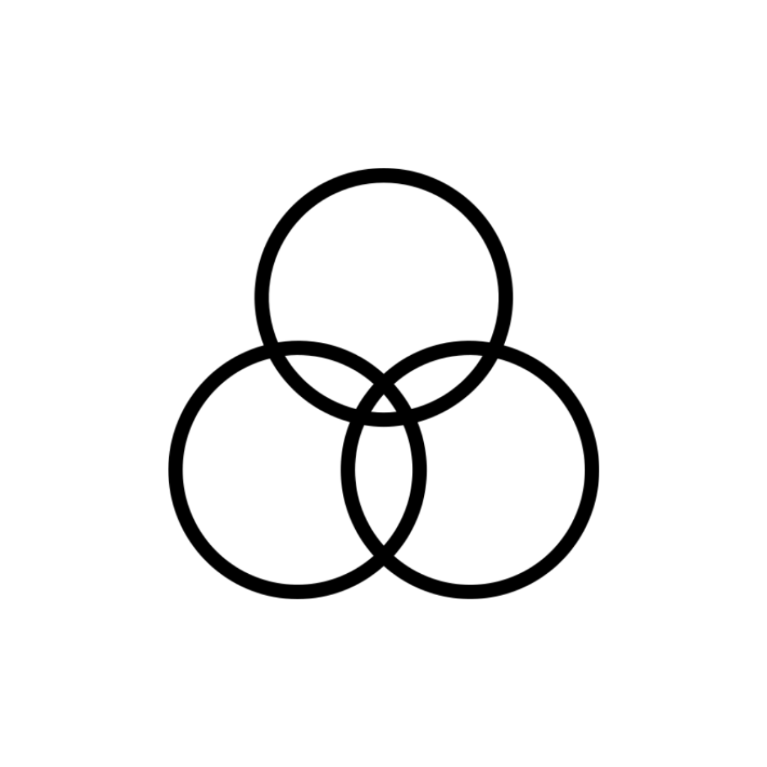Three overlapping black circles forming a Venn diagram on a white background.