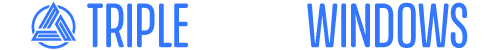 Logo of Triple Glazed Windows with a stylized window icon and text in blue and black.