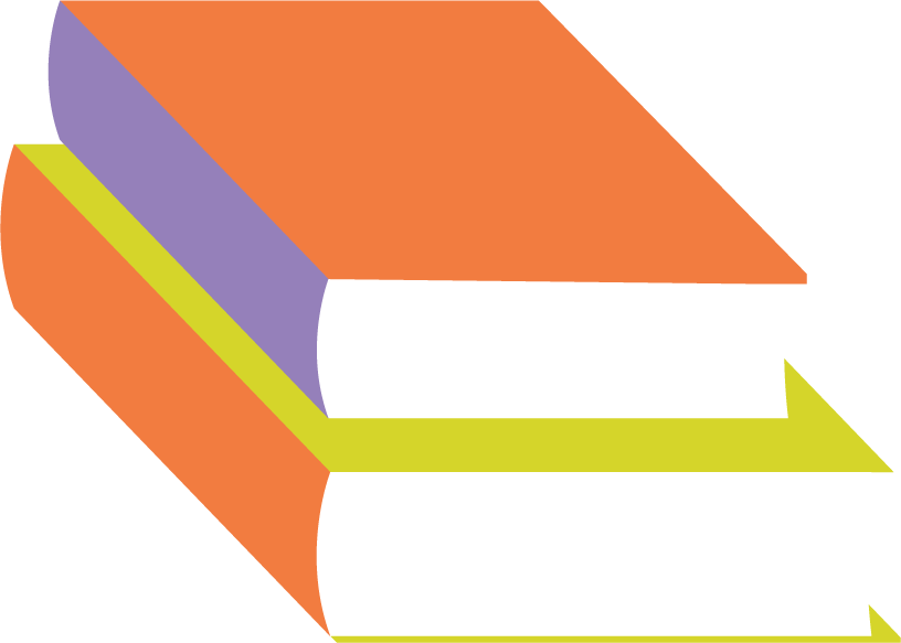 Trois livres empilés, avec la couverture orange, la tranche violette, et la quatrième couverture verte