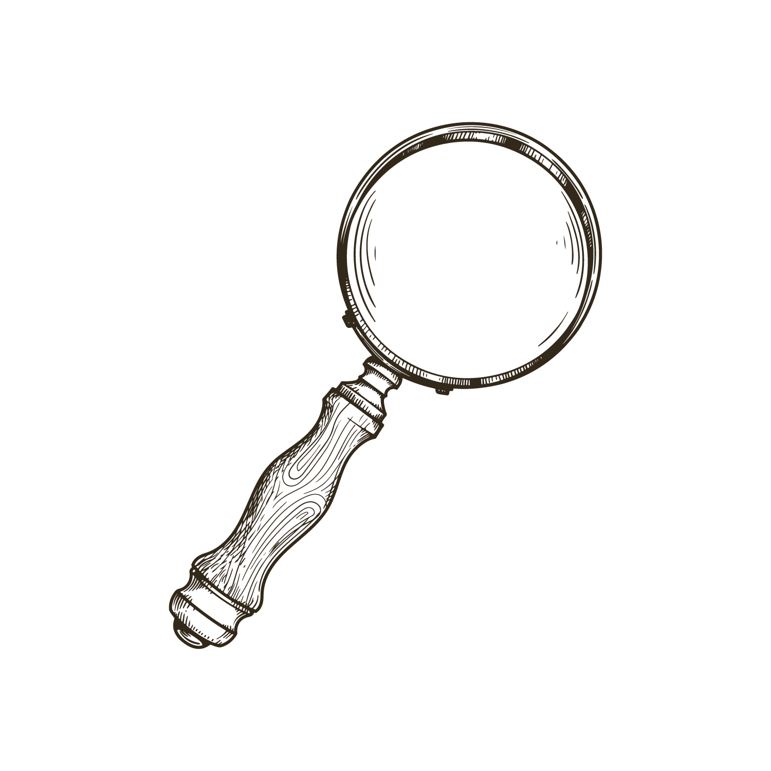 Illustration of a traditional magnifying glass, representing investigation.