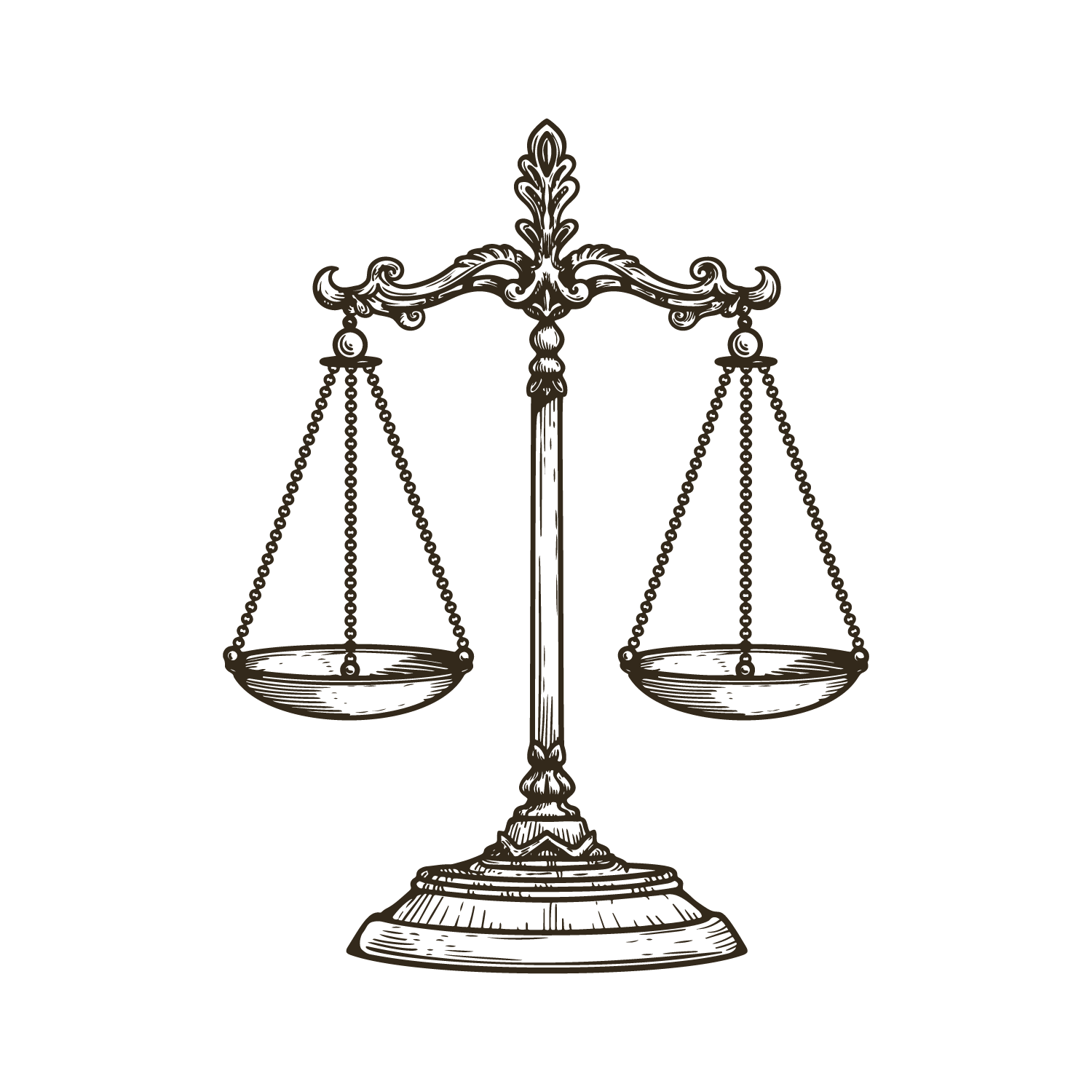 Illustration of a traditional set of balanced scales, representing justice.