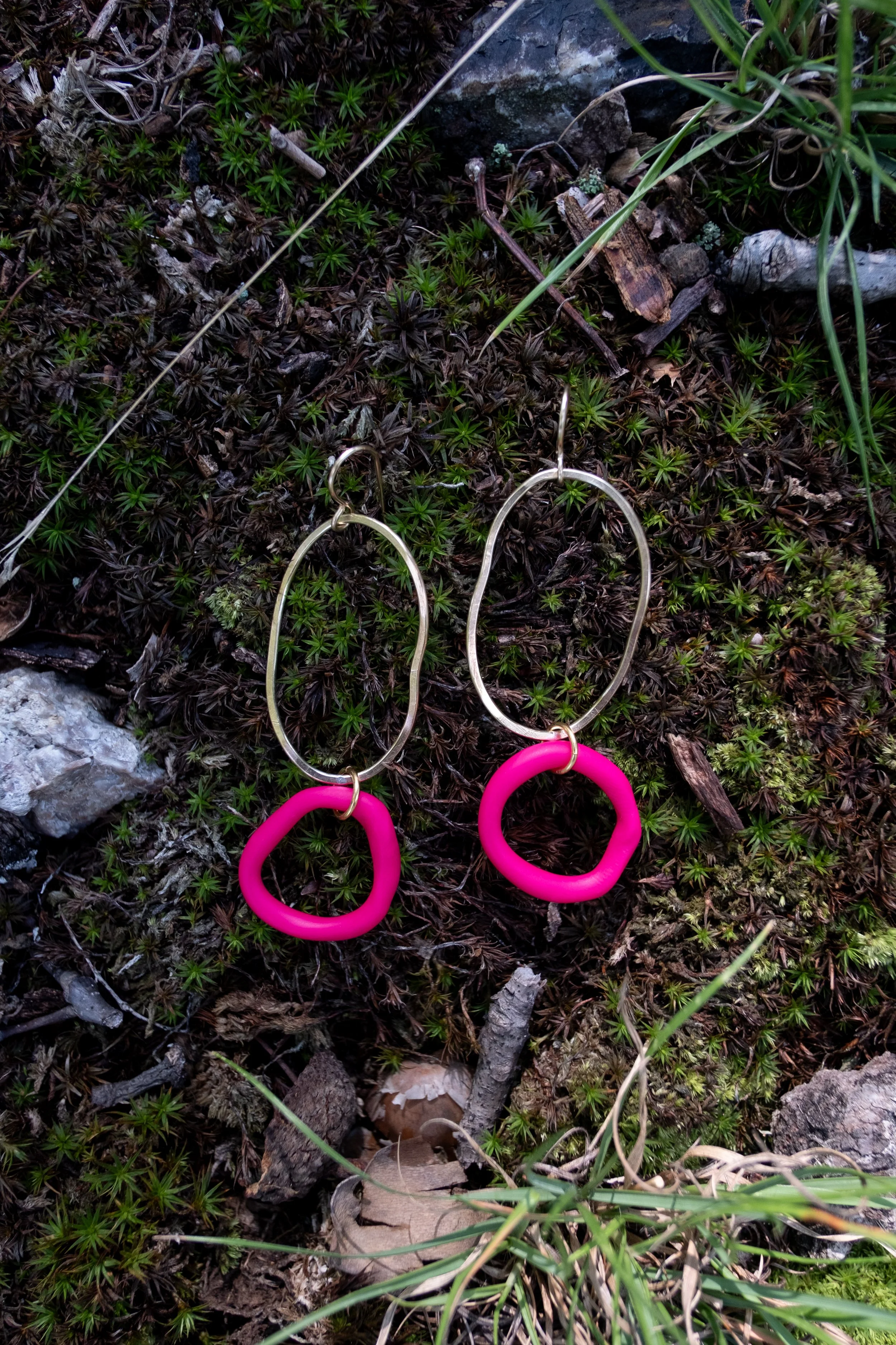 Hot Pink & Brass Dangles