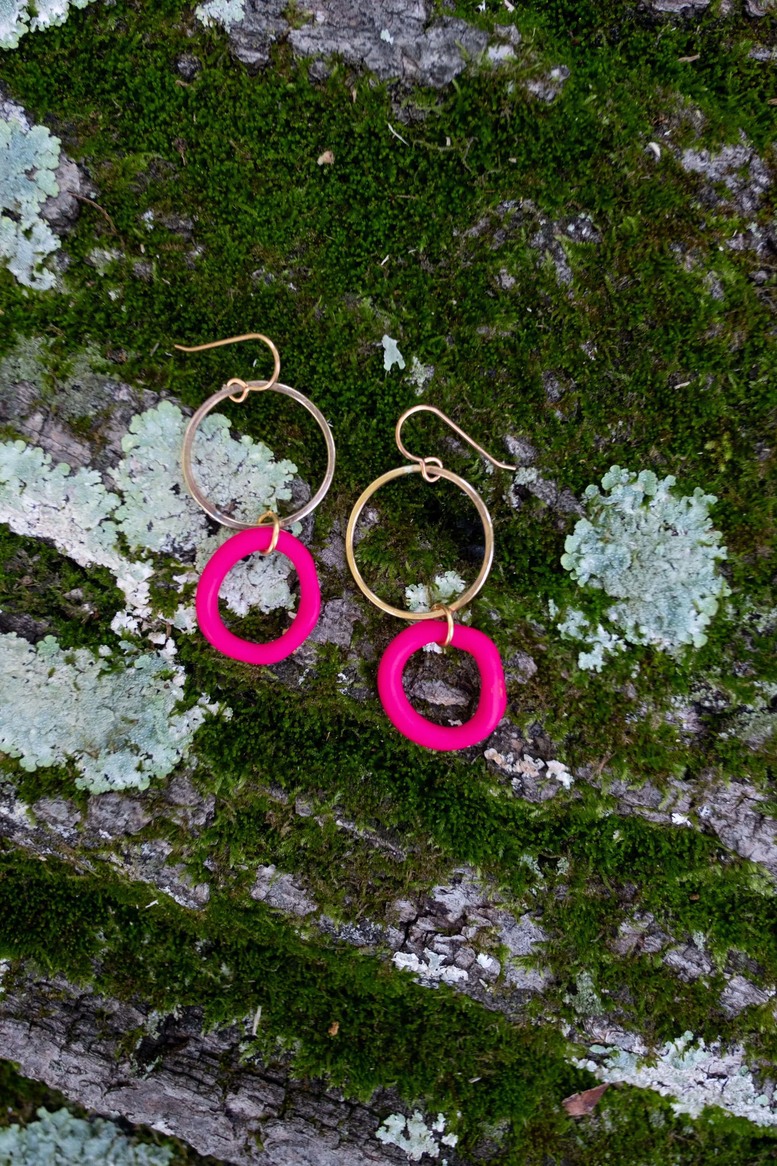 Hot Pink & Brass Dangles