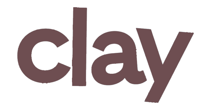 The word 'clay' written in bold, dark brown letters.