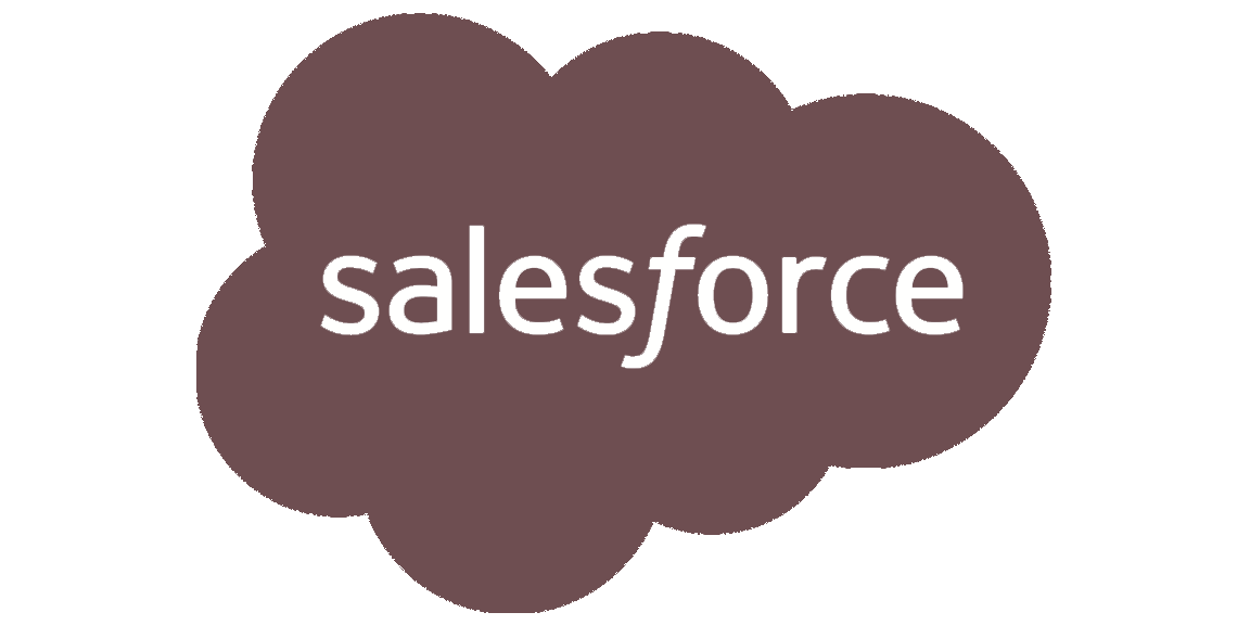 Salesforce logo with white text on a purple cloud-shaped background.