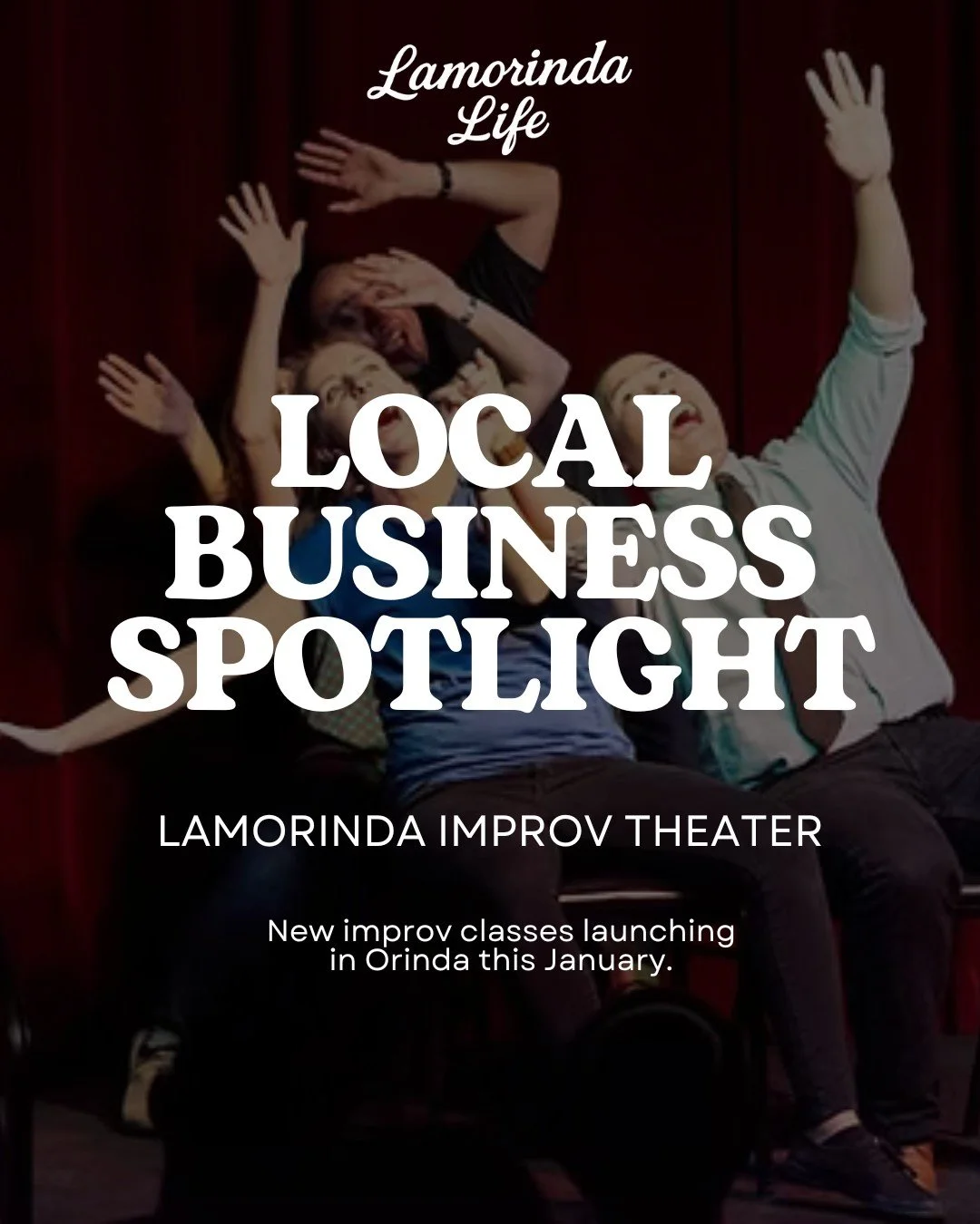 This week&rsquo;s Local Business Spotlight: Lamorinda Improv Theater in Orinda! 🎭✨

Founded by local resident Michelle Swaney, LIT offers a welcoming space to explore improv, build confidence, and connect with others. Classes launch this January &md