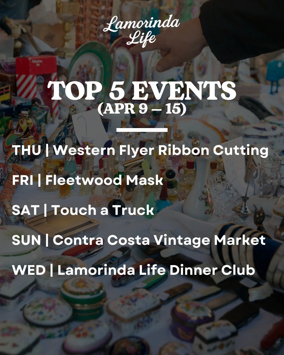 A new brewery opens, a vintage market launches, and Fleetwood Mask comes to Lamorinda this week, with just enough happening around town to make it worth getting out even with a little rain in the forecast.

You can browse the full list of events on t