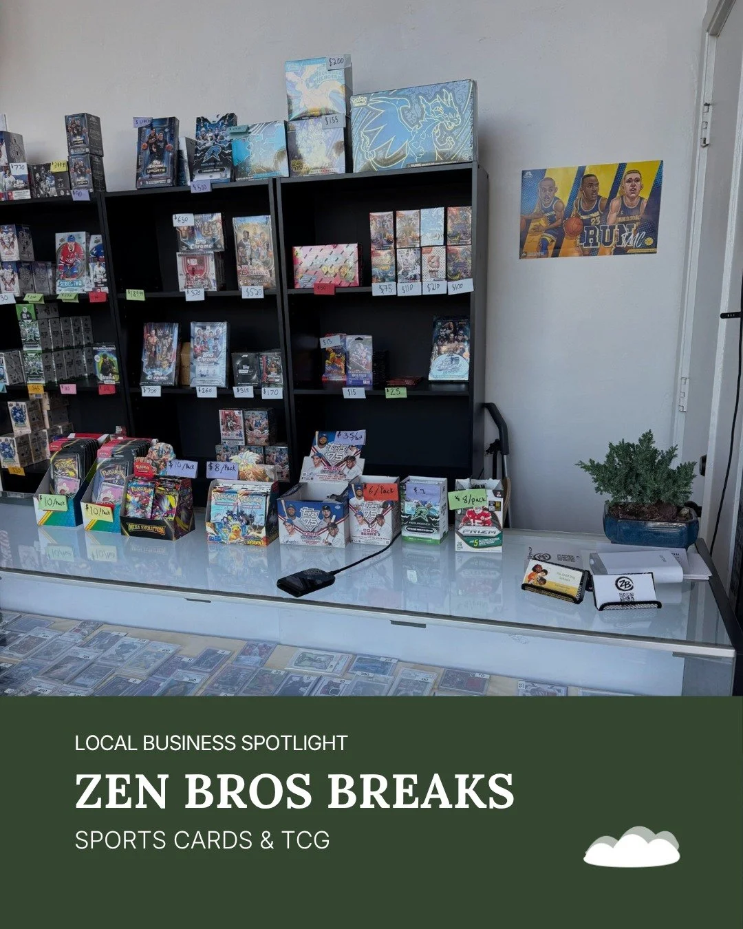 Zen Bros Breaks is a new sports-card and trading-card shop beside the Rheem Theatre in Moraga.

The business started online before brothers Ben and Matt and their friend Joey opened a place where local collectors could shop, trade, play, and connect 