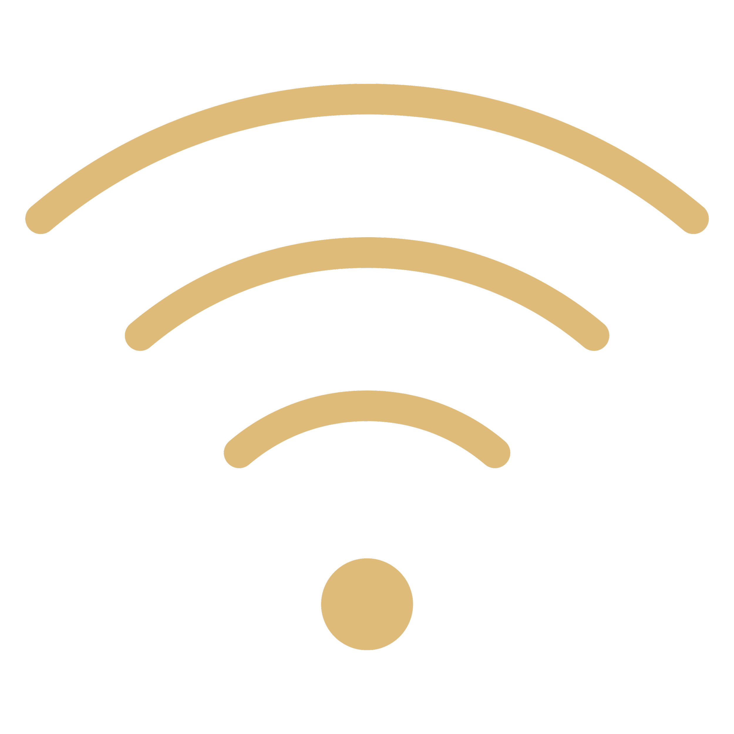 Black background with gold curved lines resembling a stylized rainbow or waveform.
