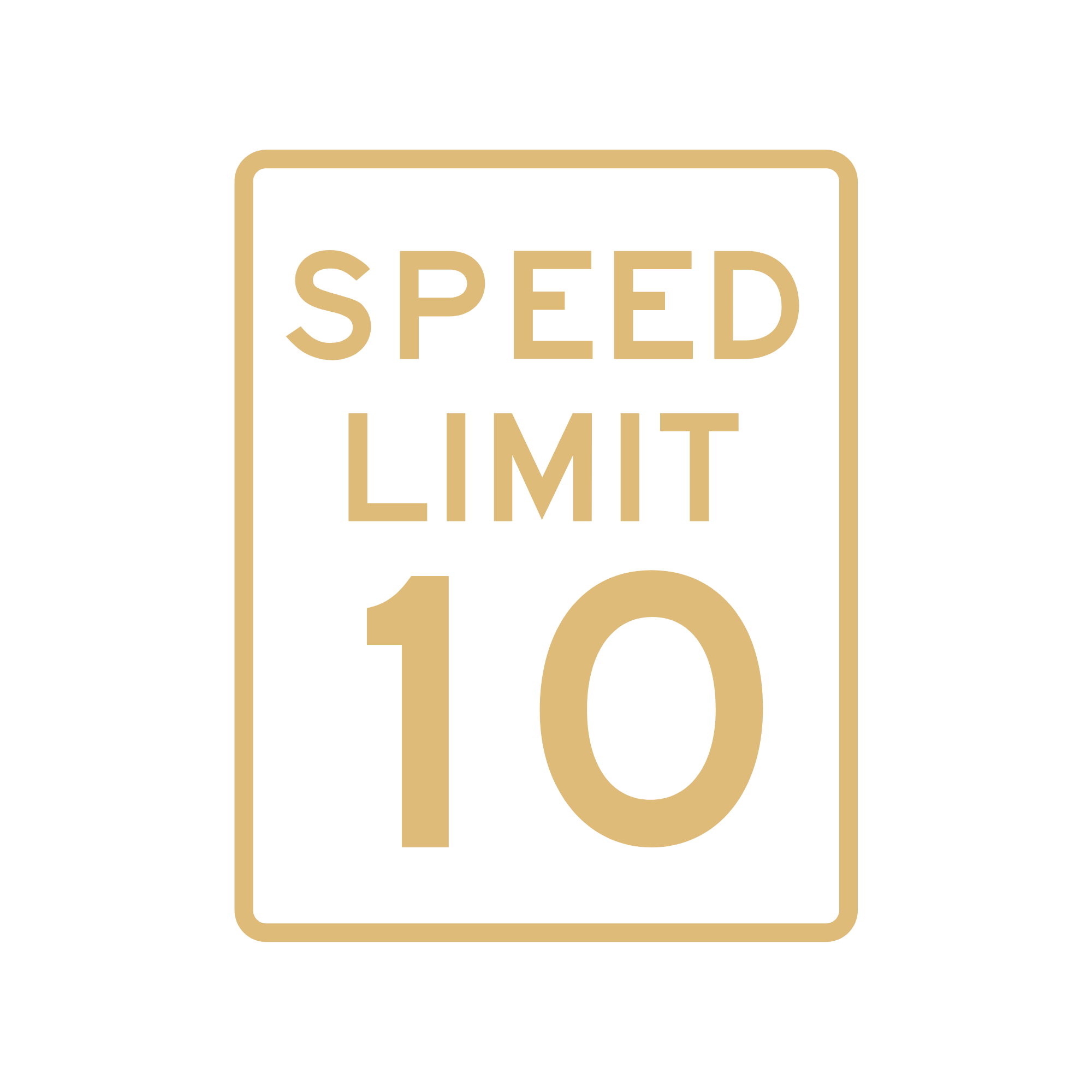 Digital speed limit sign displaying the word 'SPEED' in large beige letters inside a beige border on a white background.