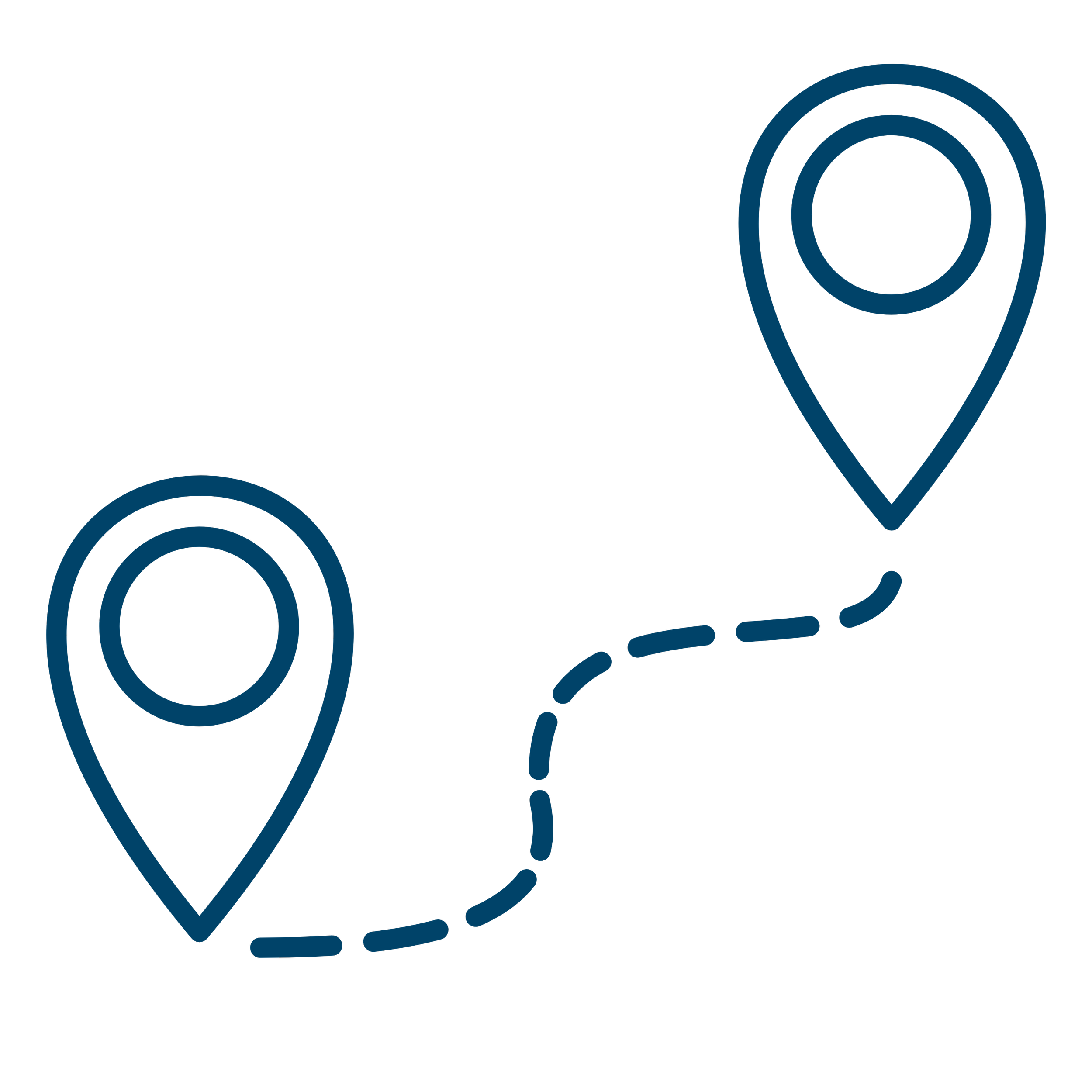 Map icon with location marker and dotted path.