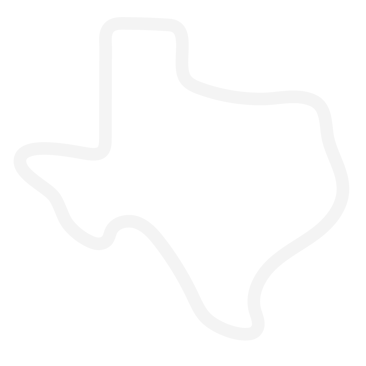 Outline map of Texas with white borders on a black background.