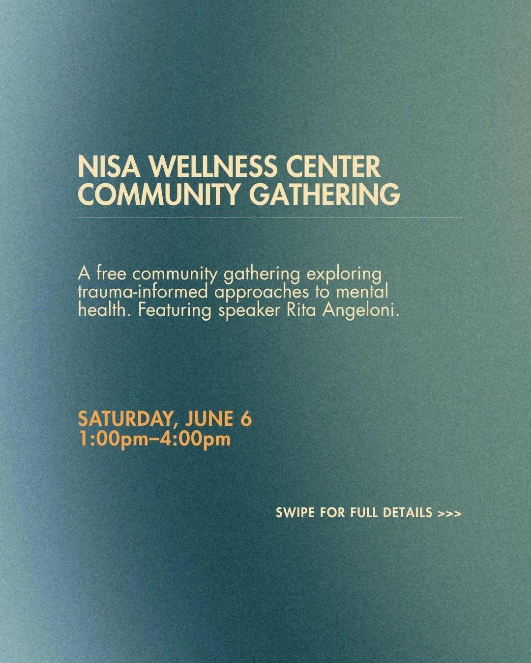 Exciting news! 🌕 Rita will be a panel speaker at @nisawellnesscenter's FREE Community Wellness Gathering on Saturday, June 6th.

The topic? Trauma-informed approaches to mental health&mdash;and the powerful role body-based practices play in healing 