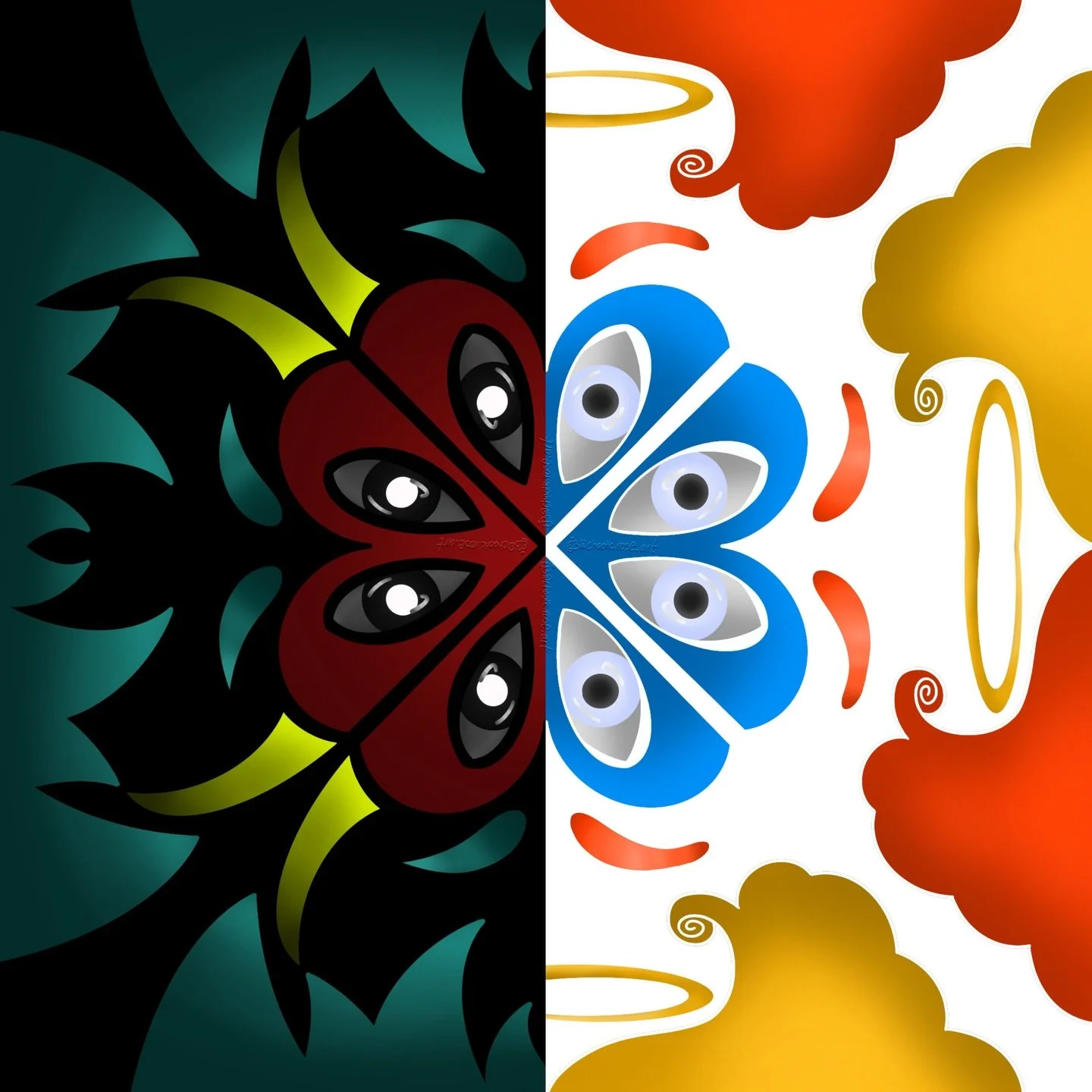 Night &lsquo;n&rsquo; Day 🌑☀️
This is half vent art, half inspired by @naomijon new song &ldquo;Jamais Vu&rdquo; because it&rsquo;s been happily stuck in my head these past few days 💕
Process notes: I made the night one first, only with red and tea