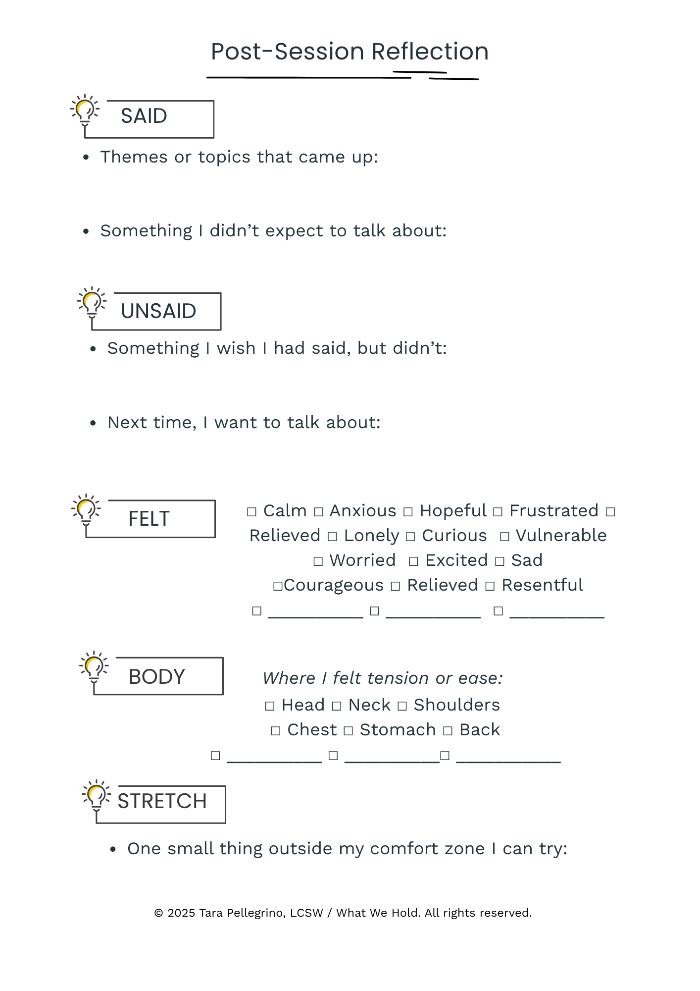 Therapy Worksheets & At-Home Exercises | Mini Starts | What We Hold ...