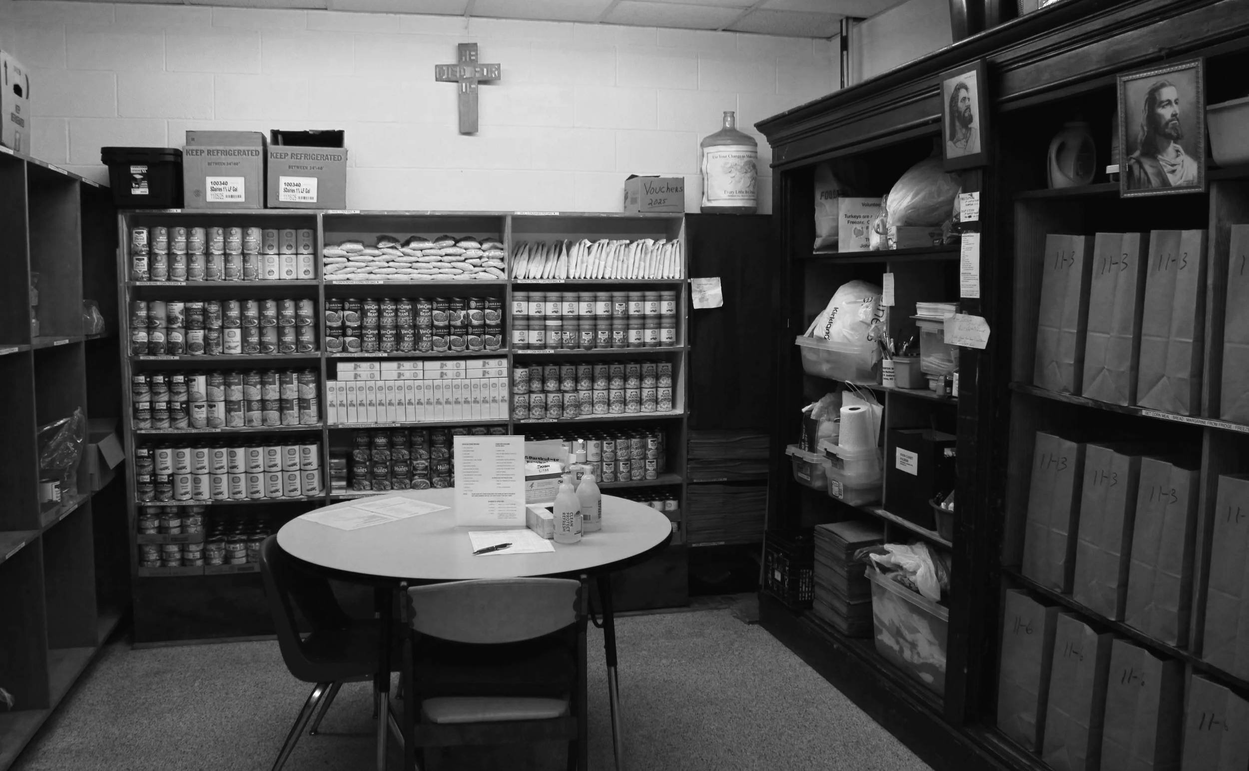 The pantry for Smithfield Area Ministries Food Closet at Centenary UMC in Smithfield, NC