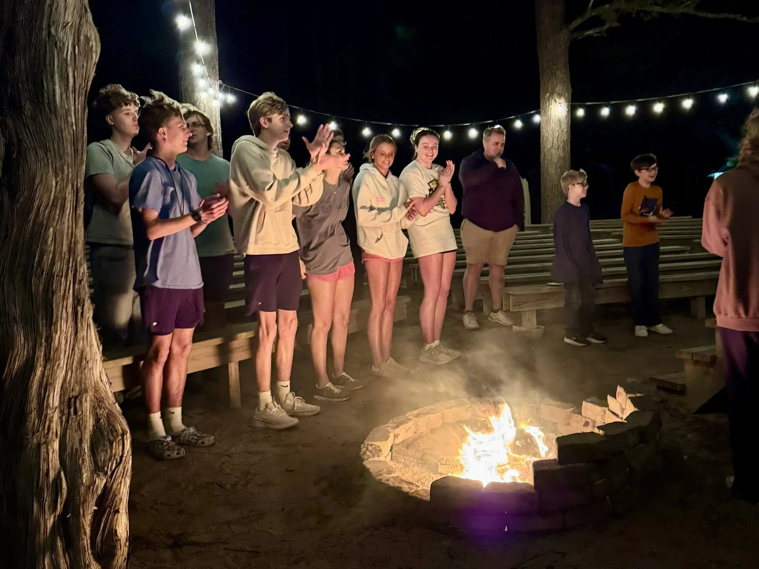 Youth from Centenary UMC Smithfield enjoying a bonfire