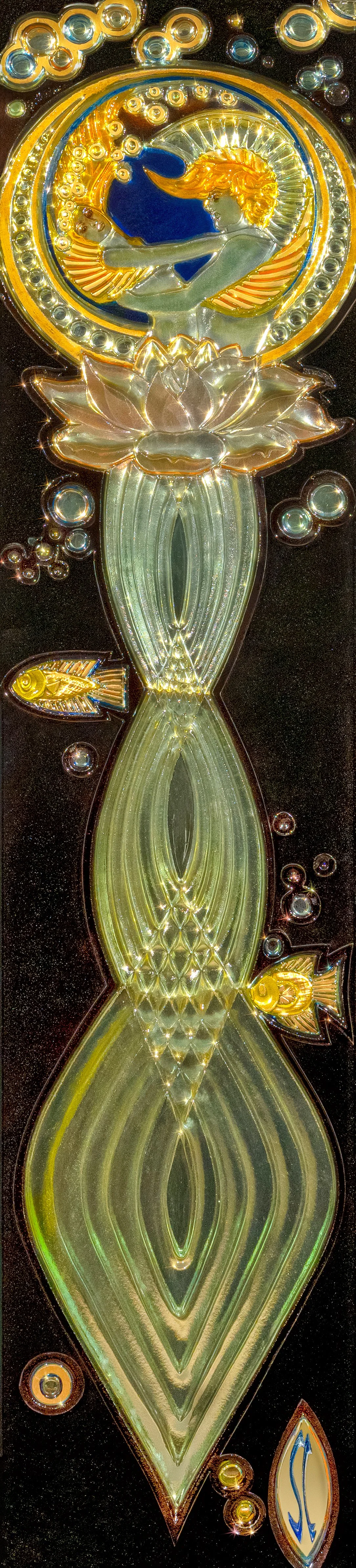 "The Dance" - Carved Glass, Gold Leaf, Paint, 10" x 36"