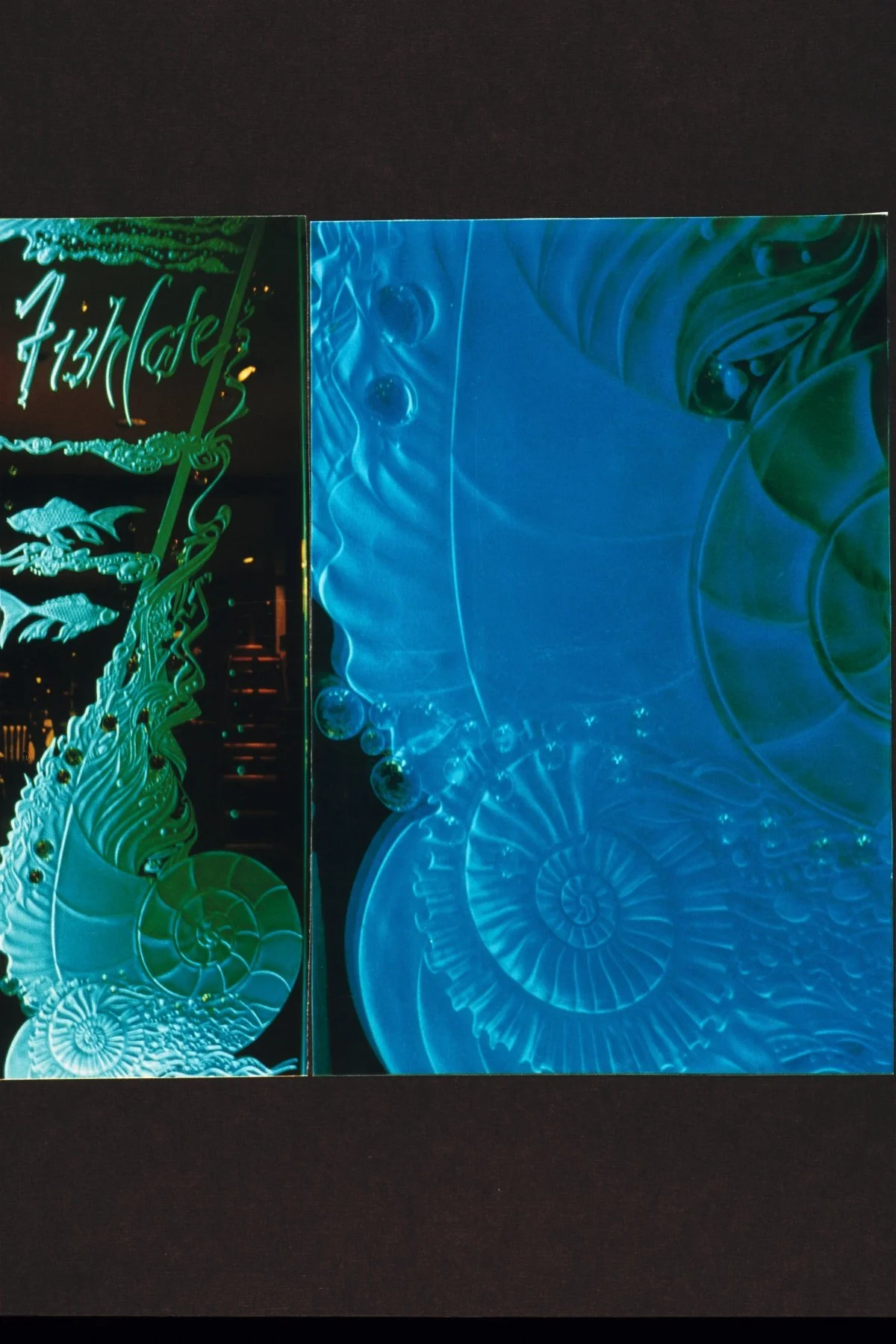Carved glass partition, 3rd floor Fish Cafe - Seattle, WA