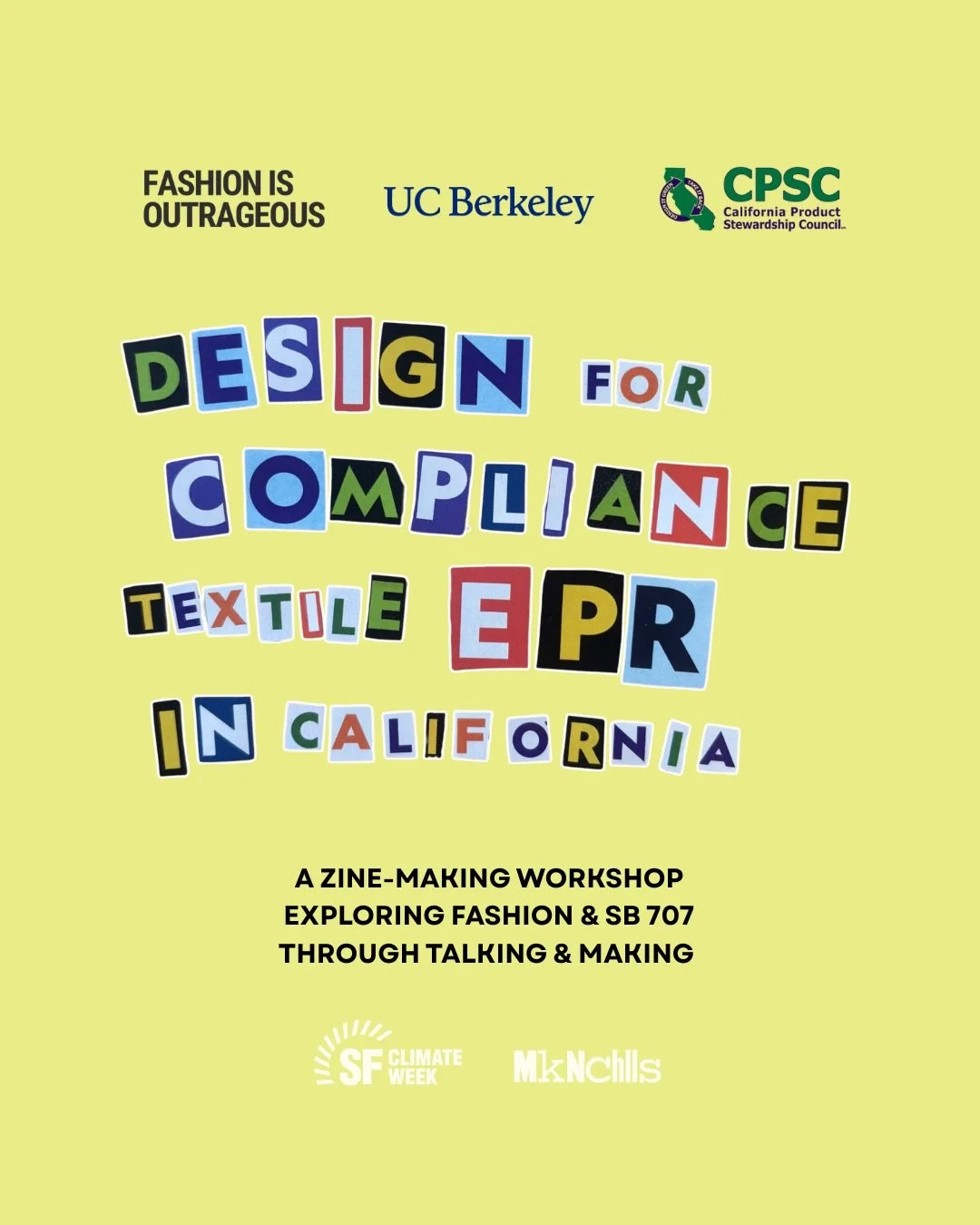 This April, join the California Product Stewardship Council (CPSC) and Fashion Is Outrageous (FIO) to deepen awareness and drive proactive participation in SB 707: California Responsible Textile Recovery Act 2024. 

We are co-hosting two intimate wor