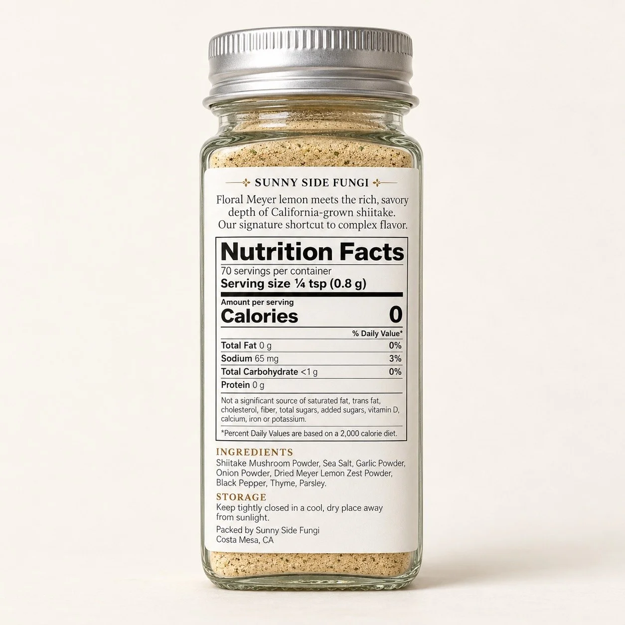 Back of the Citrus Umami Seasoning jar showing the Nutrition Facts and ingredients