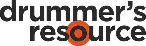 Logo of drummer's resource with the text 'drummer's resource' and an orange circular design in place of the letter 'o'.