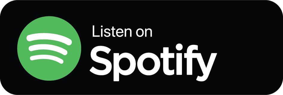 Green Spotify logo with white sound wave icon and white text reading "Listen on Spotify" on a black background.