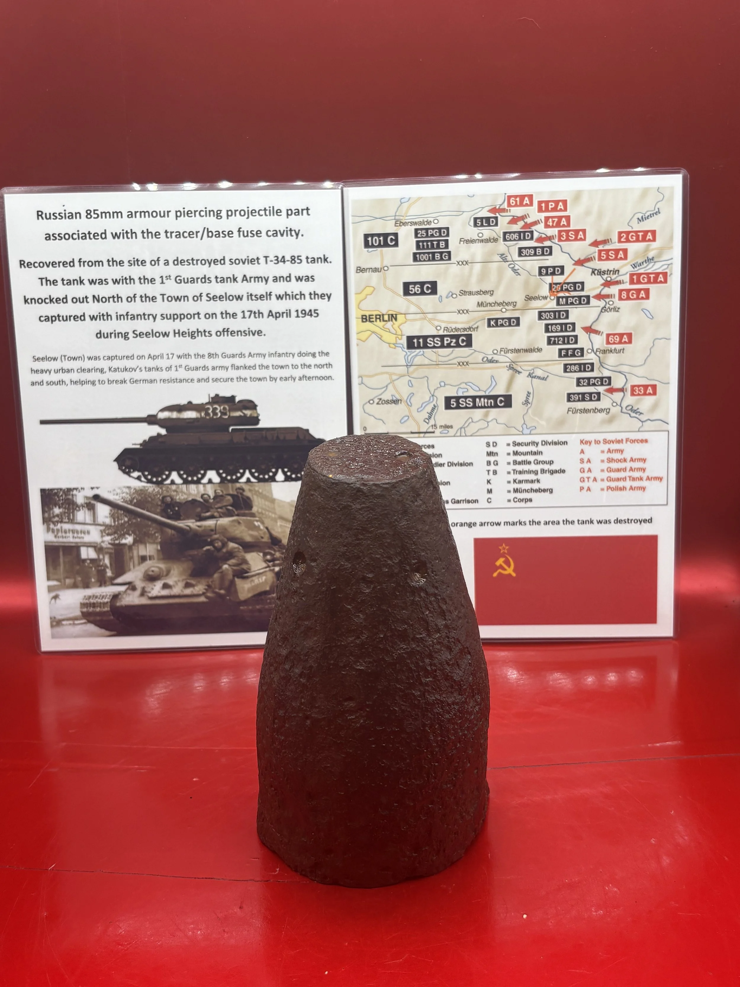 Russian 85mm armour piercing projectile tracer/base fuse cavity,recovered from the site of a destroyed soviet T-34-85 tank of 1st Guards tank Army,North of Town of Seelow on April 1945 battlefield