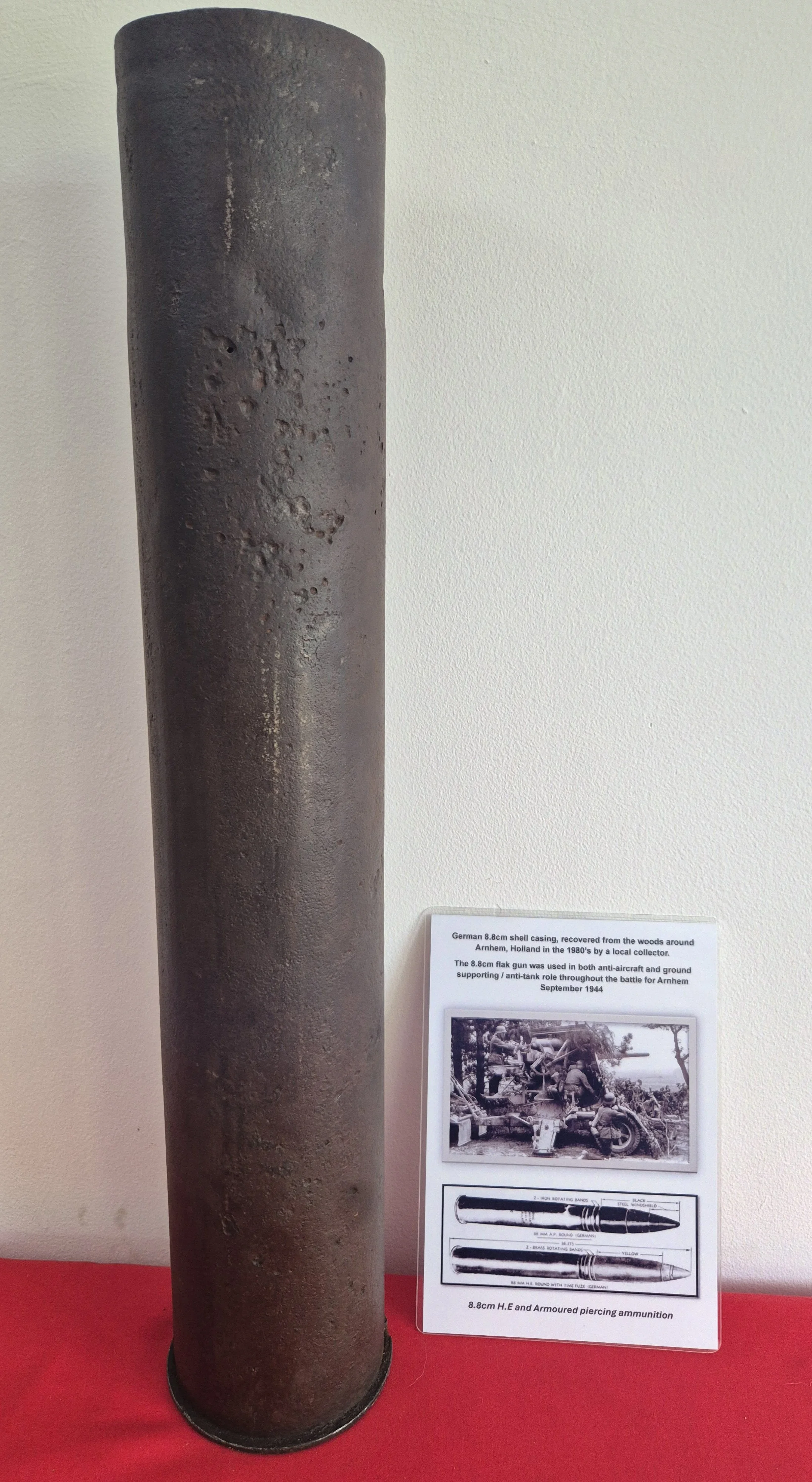 German 8.8cm shell casing, recovered from the woods around Arnhem, Holland in the 1980’s by a local collector.